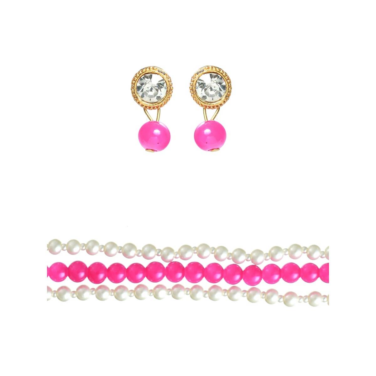 Aatmana Pink Coloured Gold Plated Pearl Necklace Set
