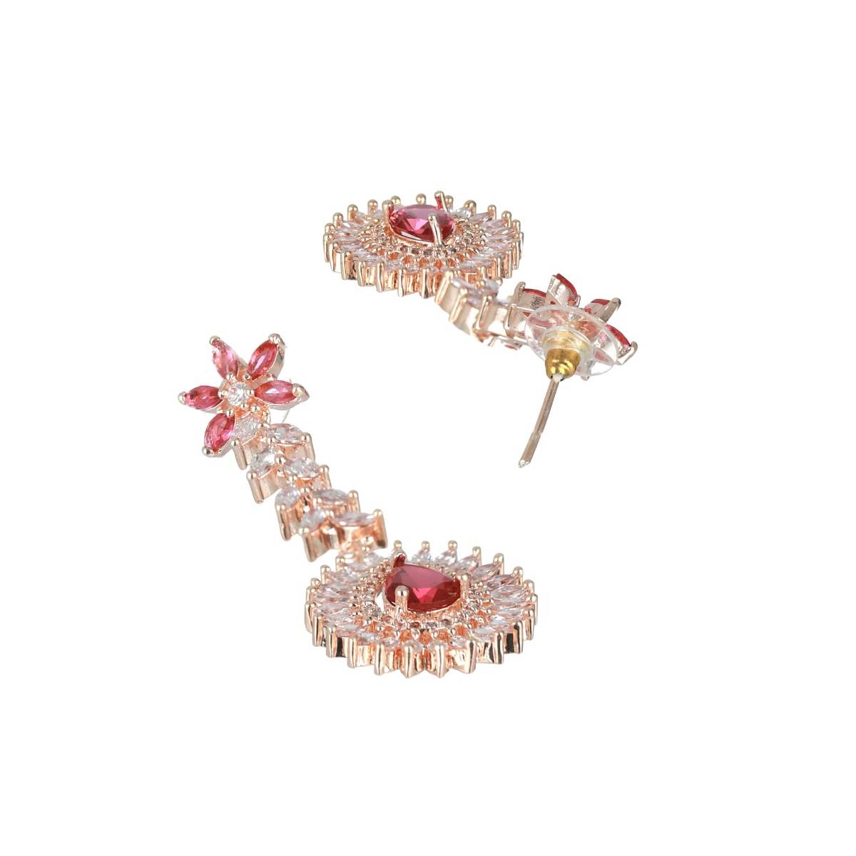 Aatmana Rose Gold Plated Red American Diamond & Cz Studded Handcrafted Jewellery Set