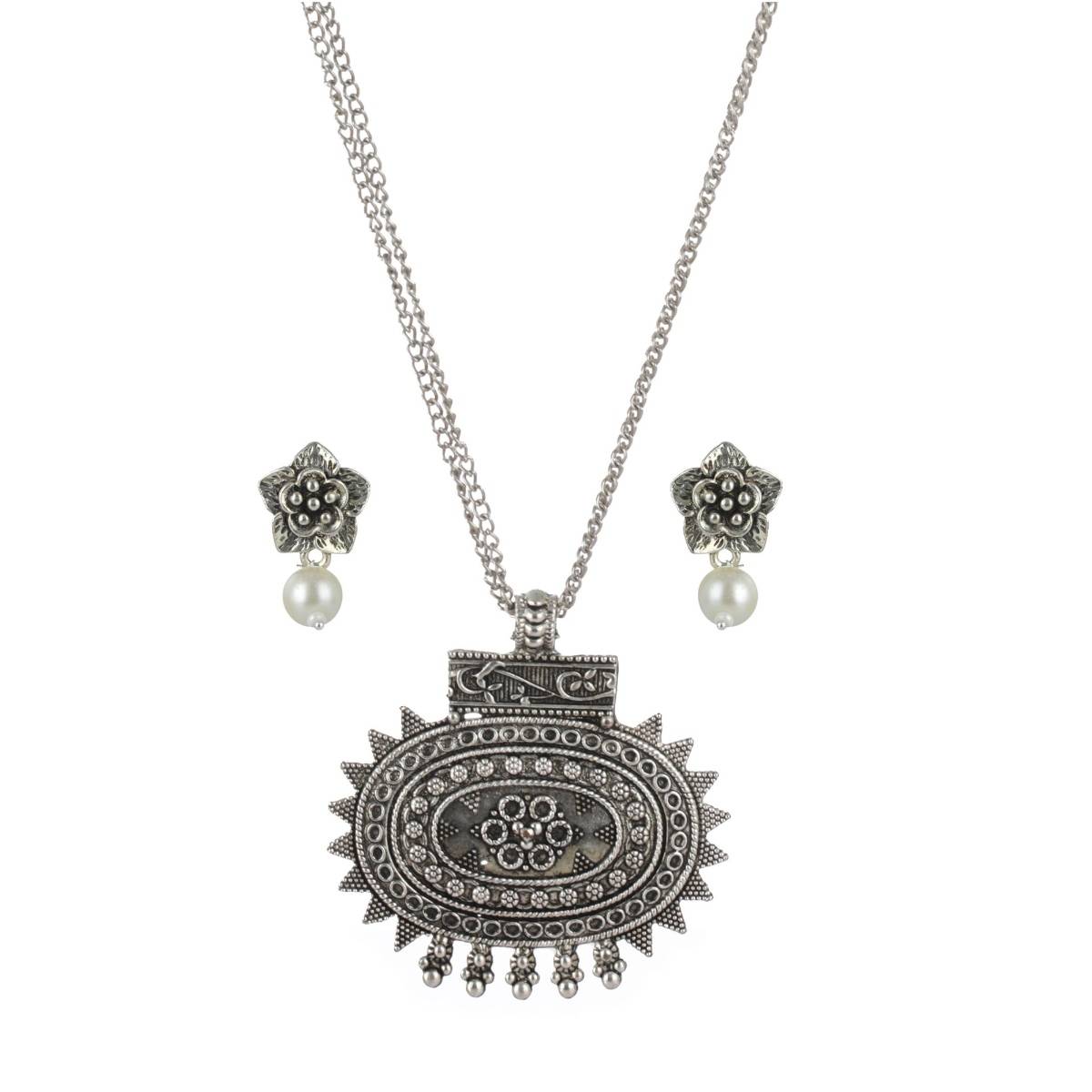 Aatmana Silver Plated German Silver Jewellery Set