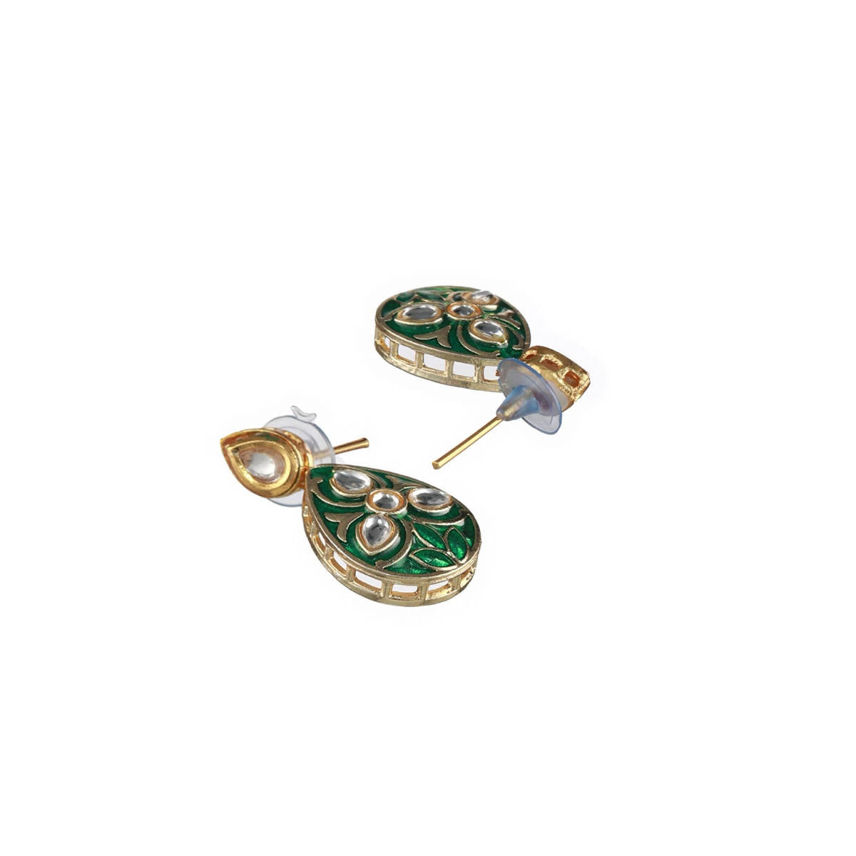 Aatmana Green & Gold Plated Enamelled & Kundan Studded Handcrafted Jewellery Set