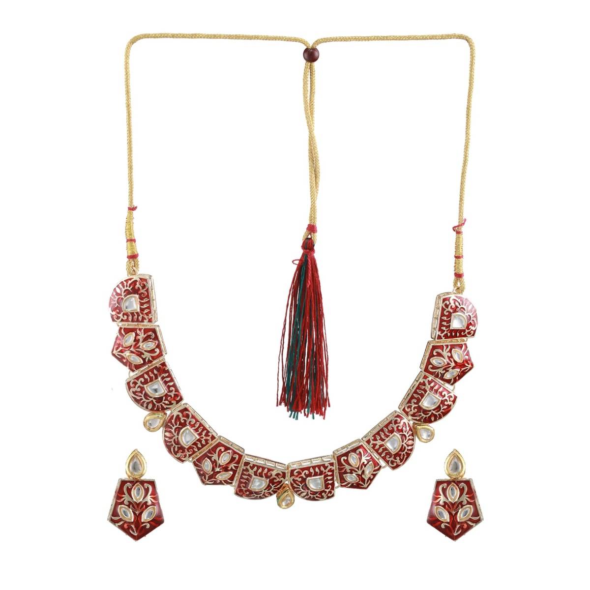 Aatmana Maroon Gold Plated Enamelled & Kundan Studded Handcrafted Jewellery Set