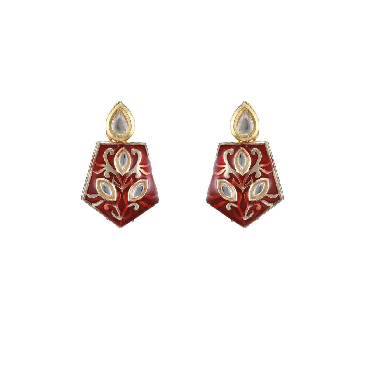 Aatmana Maroon Gold Plated Enamelled & Kundan Studded Handcrafted Jewellery Set