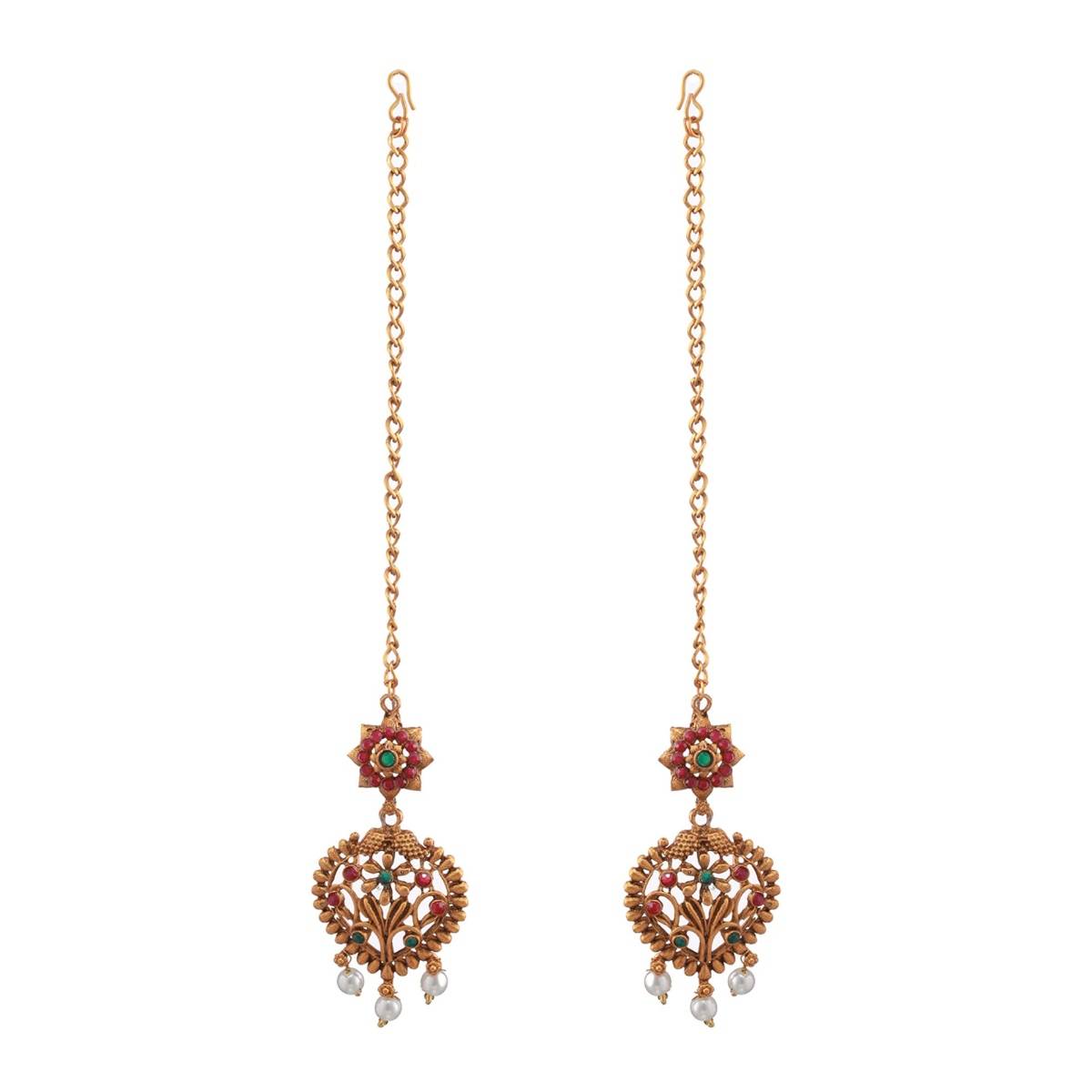 Aatmana Gold Plated Red & Green Stone Studded Temple Choker Set
