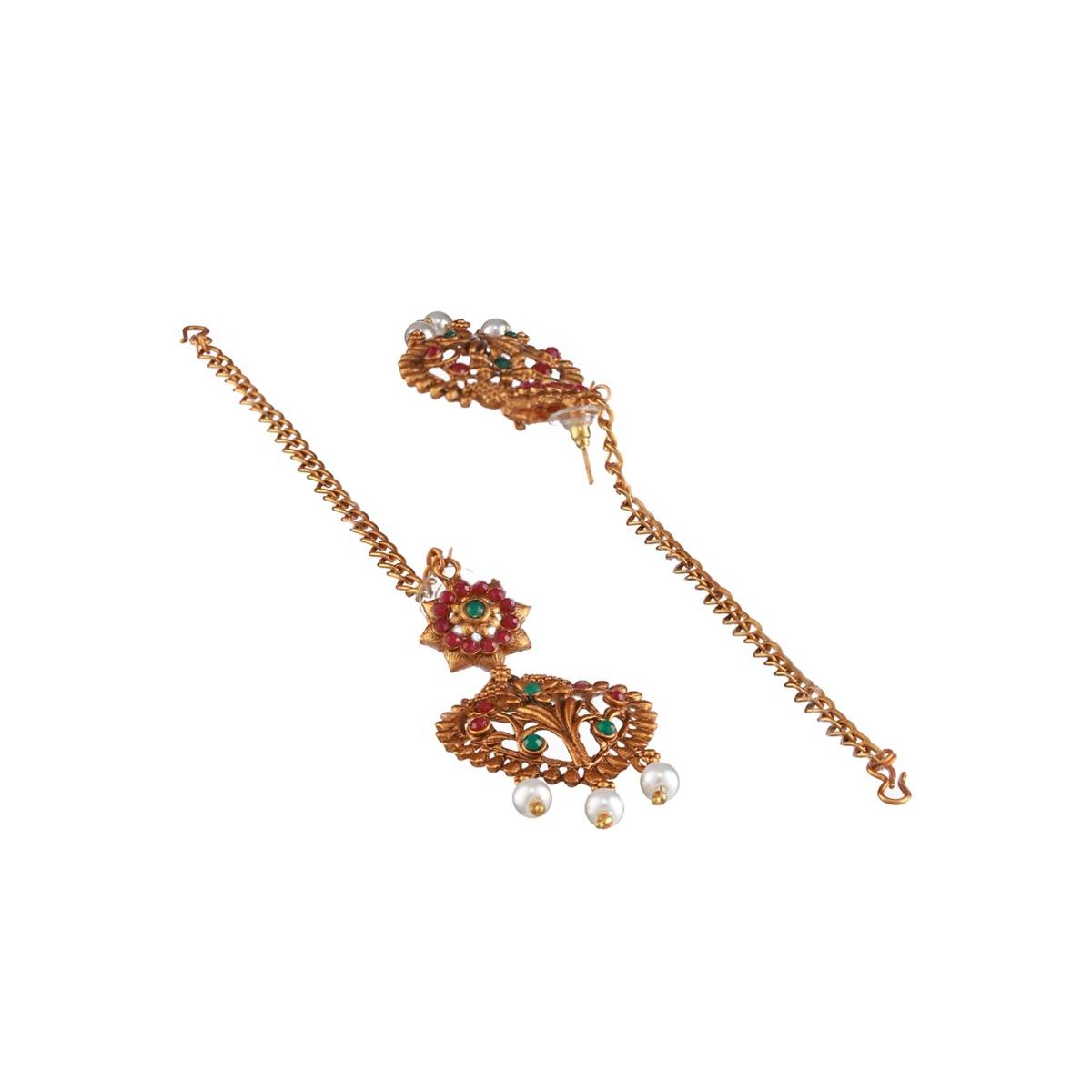 Aatmana Gold Plated Red & Green Stone Studded Temple Choker Set