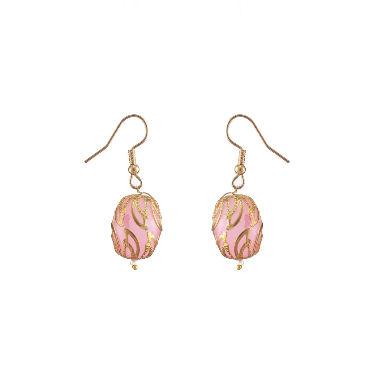Aatmana Gold Plated Pink & Gold Beads Handcrafted Mala with Earrings