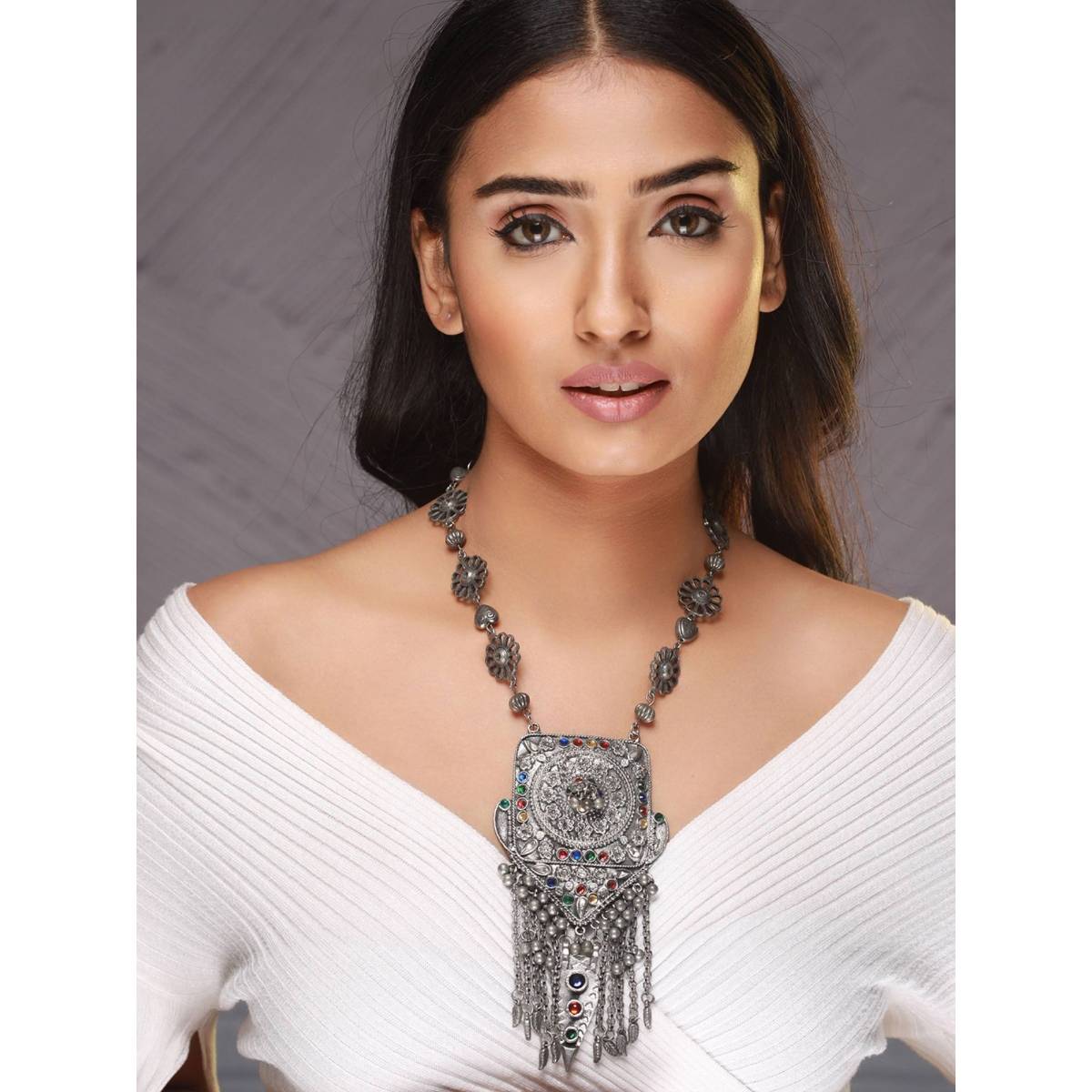 Aatmana Multi-Color Oxidised Silver Plated Handcrafted Afghan Jewellery Set