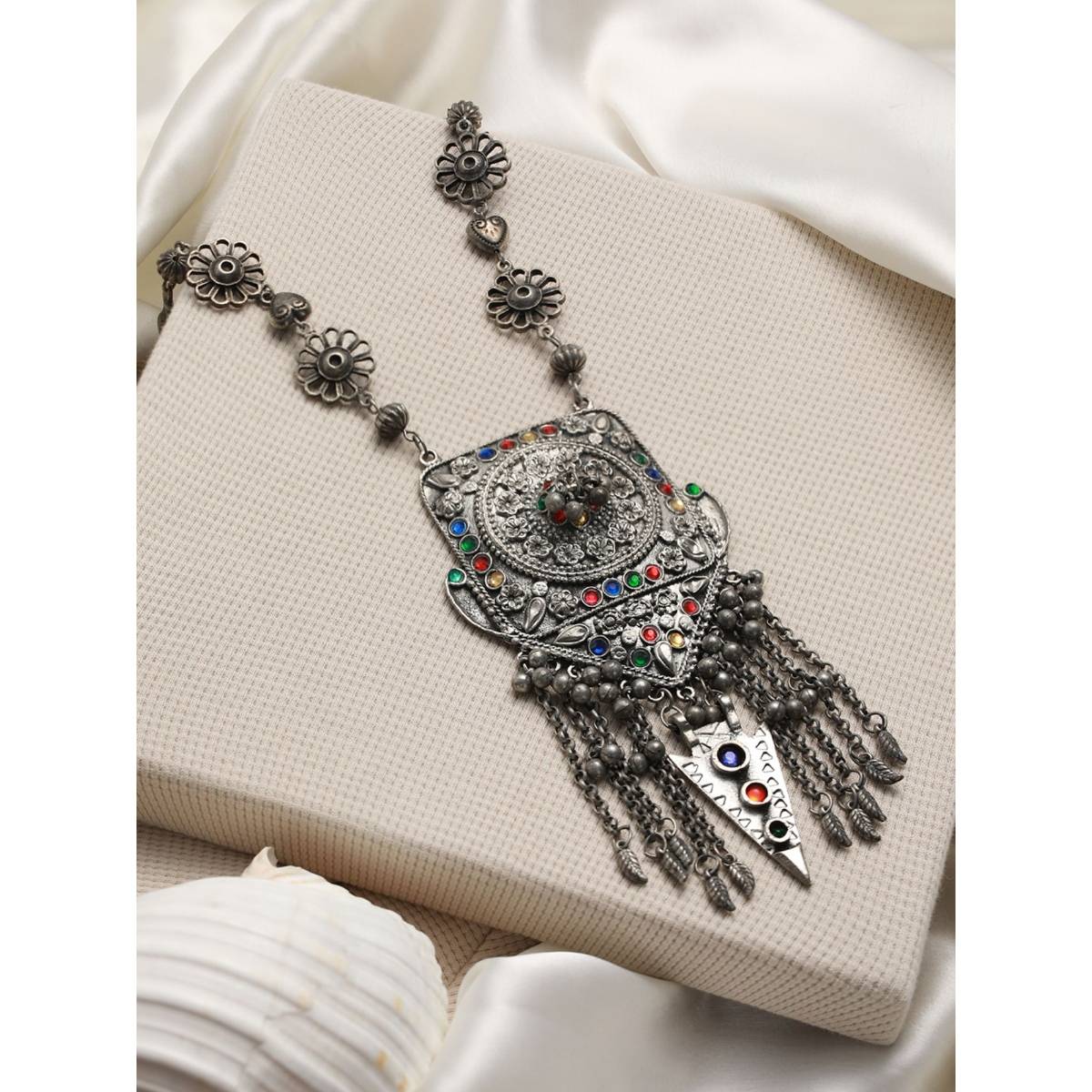 Aatmana Multi-Color Oxidised Silver Plated Handcrafted Afghan Jewellery Set