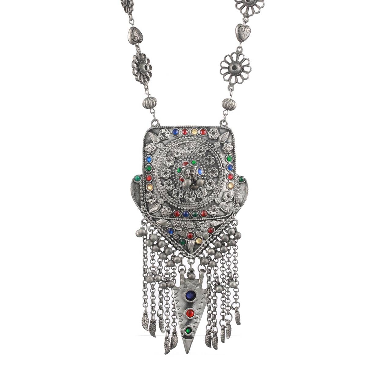 Aatmana Multi-Color Oxidised Silver Plated Handcrafted Afghan Jewellery Set