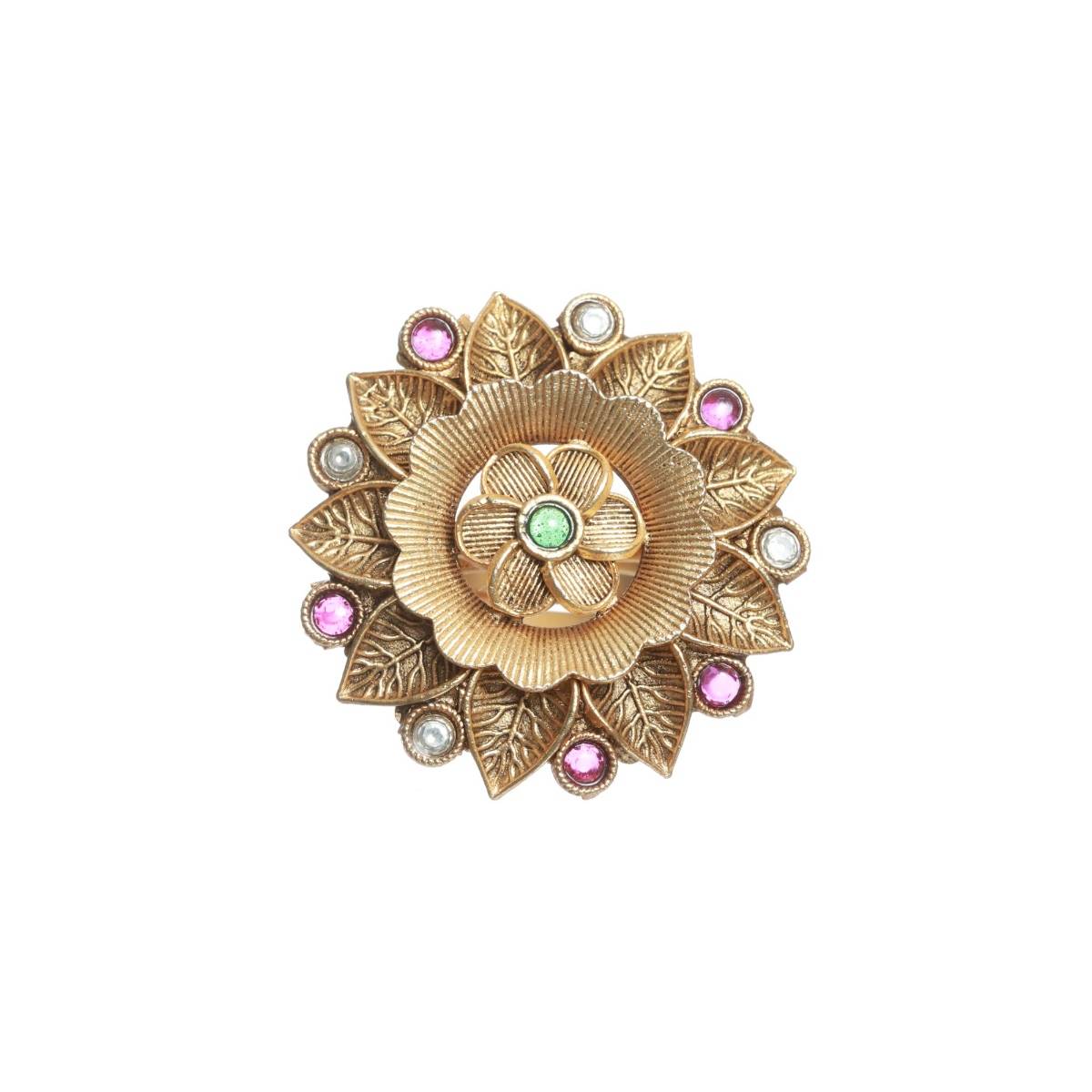 Aatmana Gold Plated Pink & White Stone Studded Antique Finger Ring