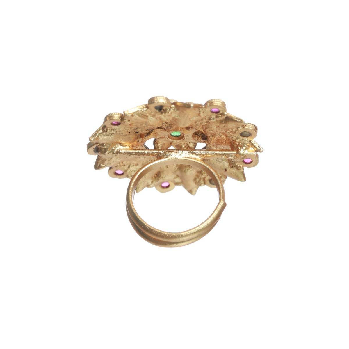 Aatmana Gold Plated Pink & White Stone Studded Antique Finger Ring