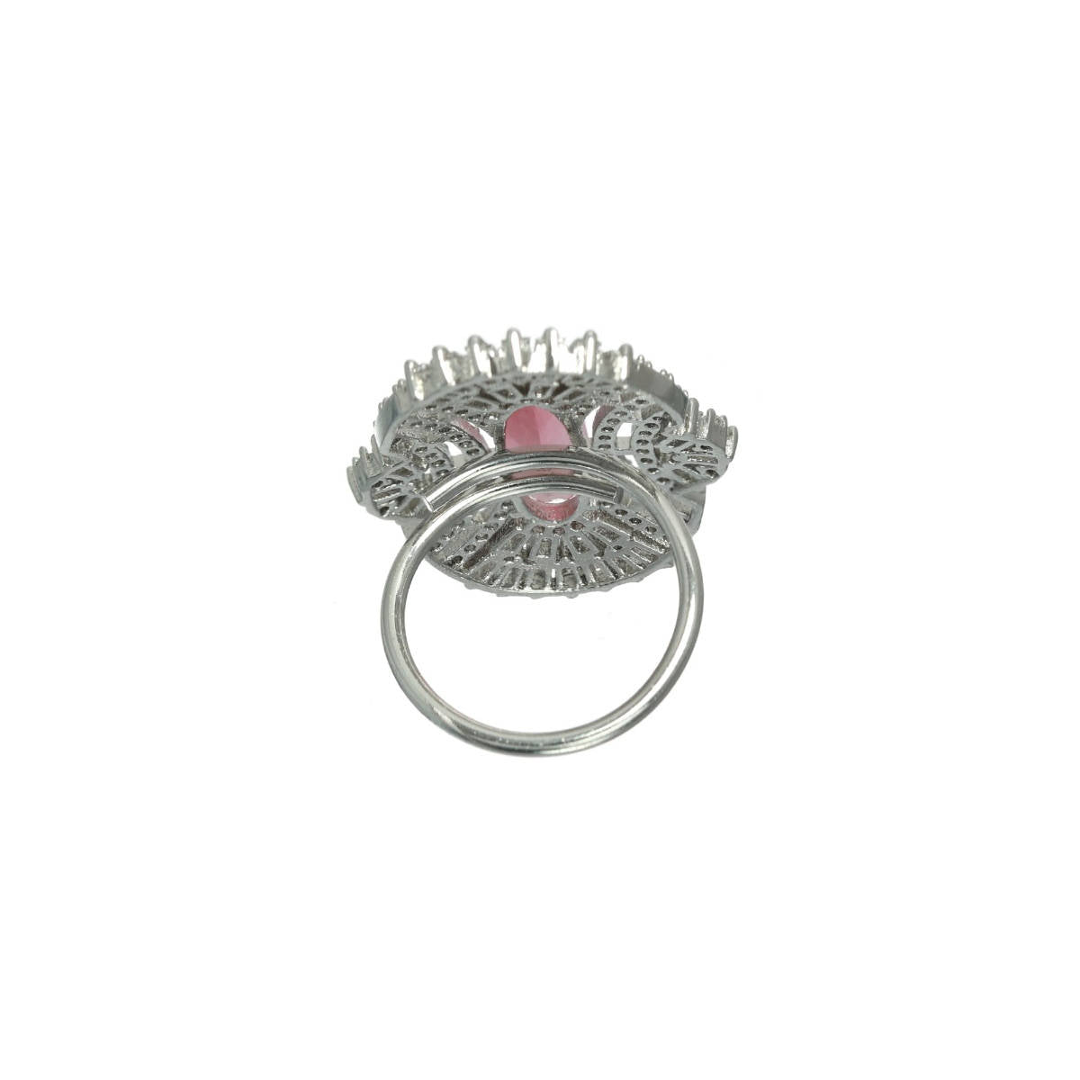 Aatmana Pink American Diamond Studded, Silver Plated Cz Studded Adjustable Finger Ring