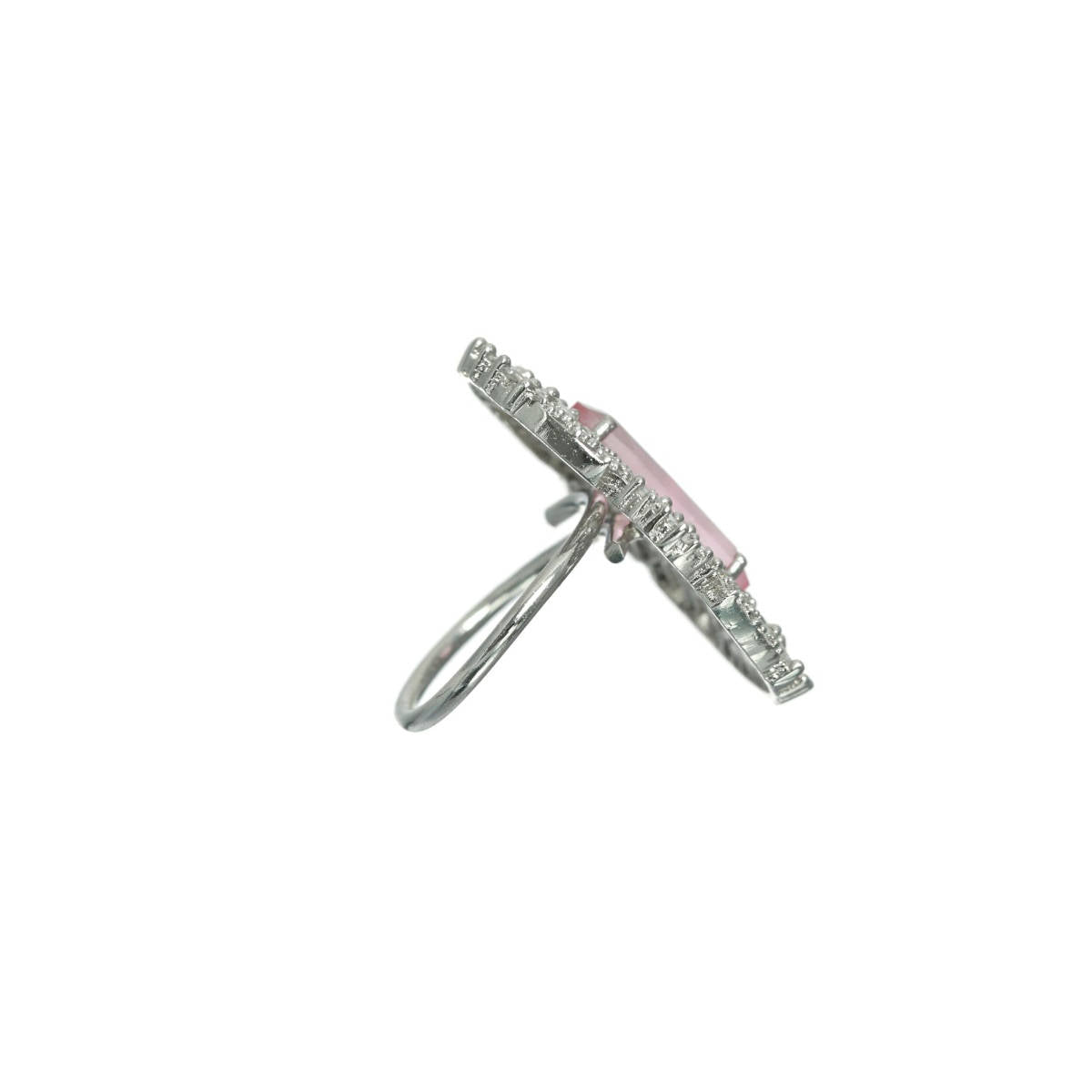 Aatmana Pink American Diamond Studded, Silver Plated Cz Studded Adjustable Finger Ring