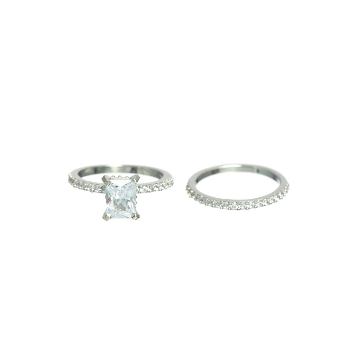 Aatmana Silver Plated Cz Studded Solitaire Stack Rings