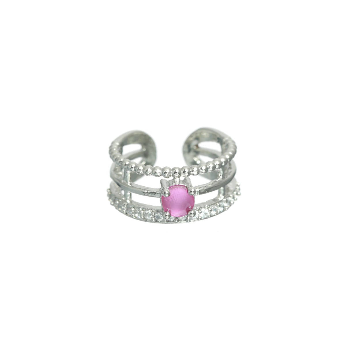 Aatmana Pink Silver Plated Ad Studded Handcrafted Adjustable Finger Ring