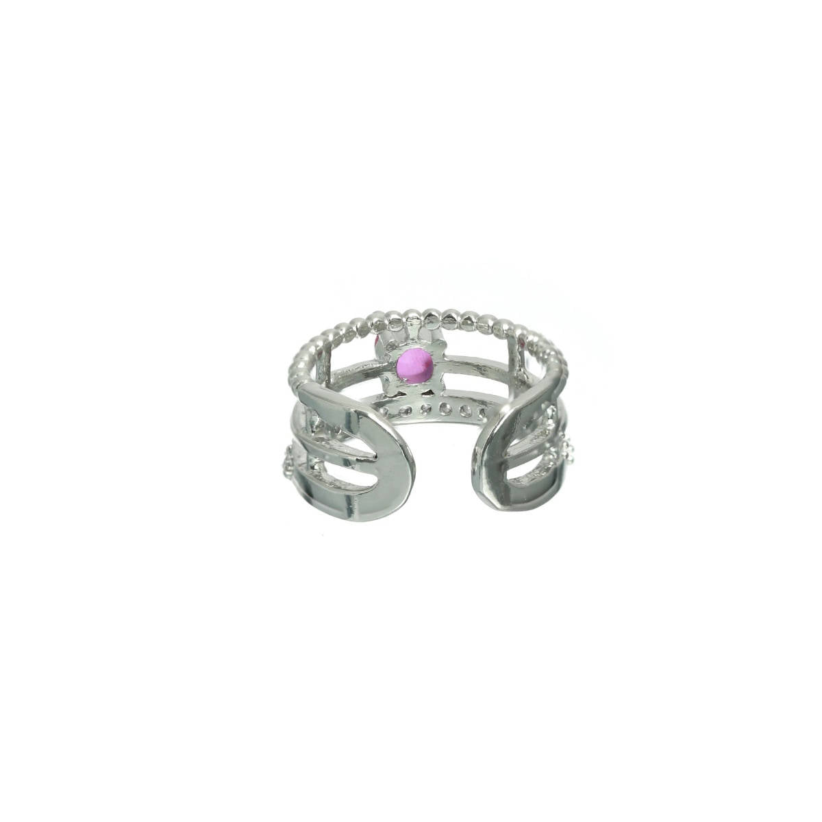 Aatmana Pink Silver Plated Ad Studded Handcrafted Adjustable Finger Ring