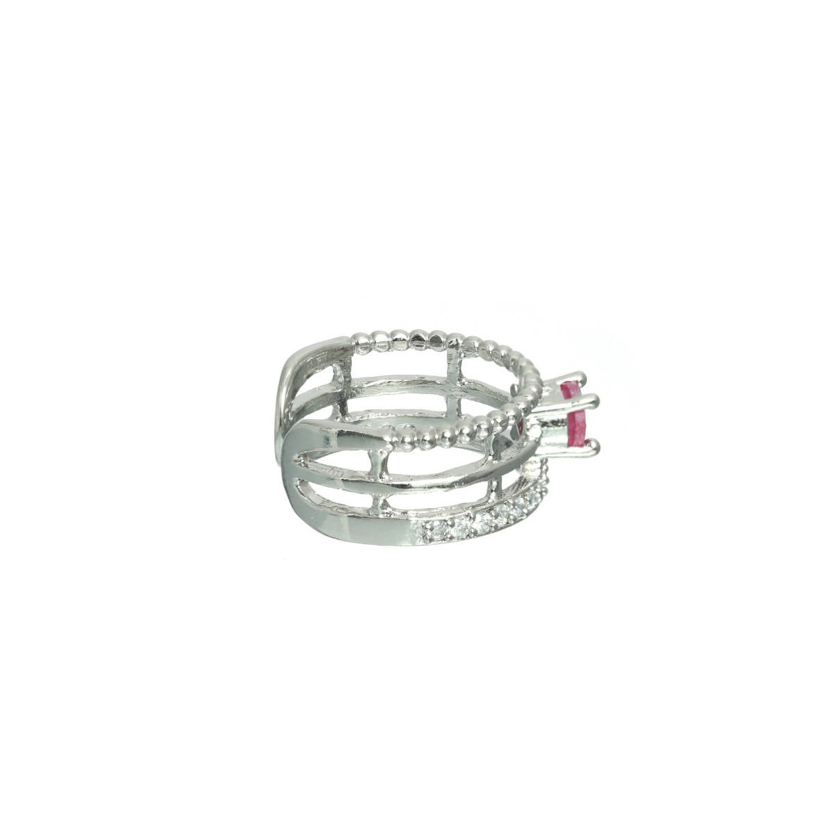 Aatmana Pink Silver Plated Ad Studded Handcrafted Adjustable Finger Ring