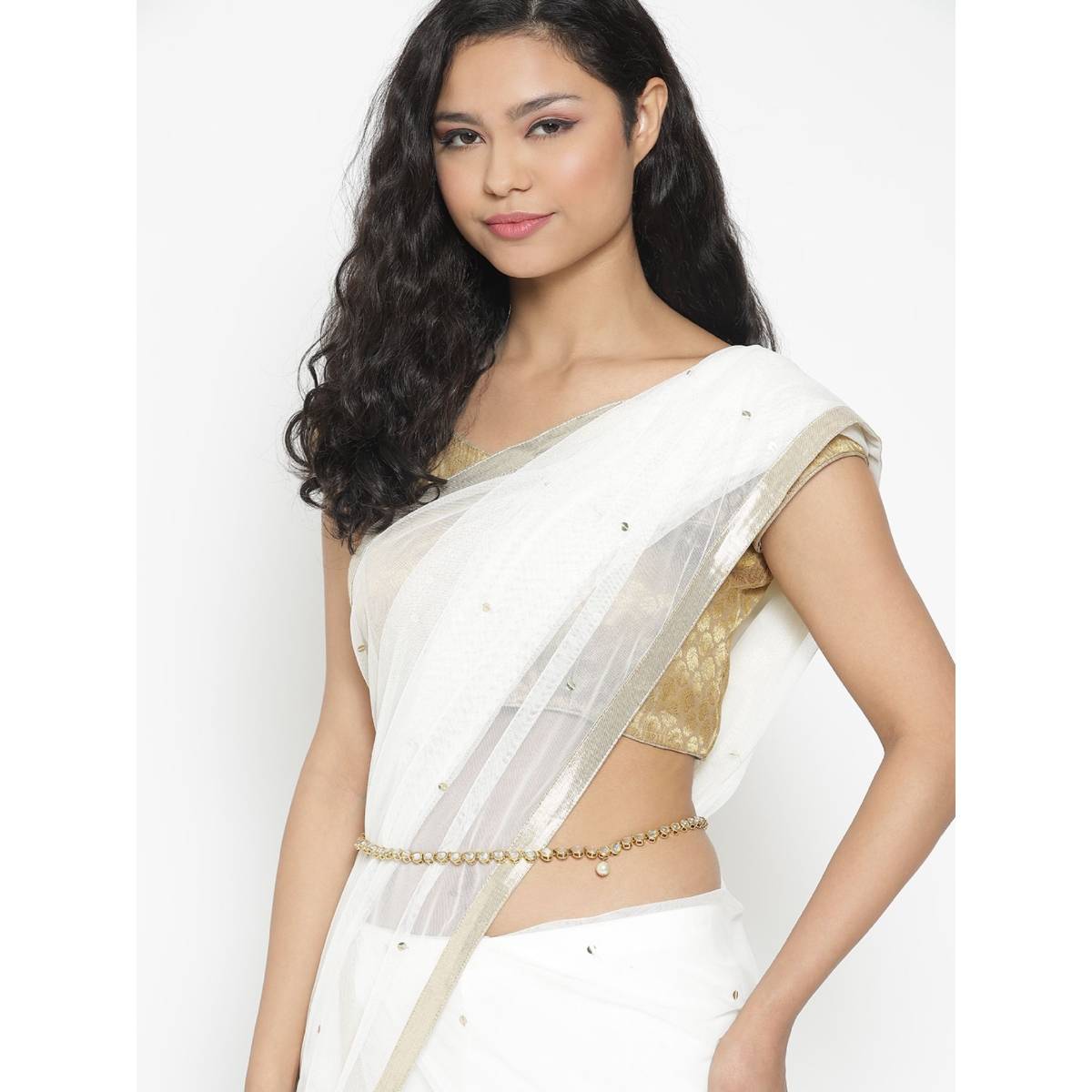 Aatmana Gold Plated White Kundan Studded Waistband