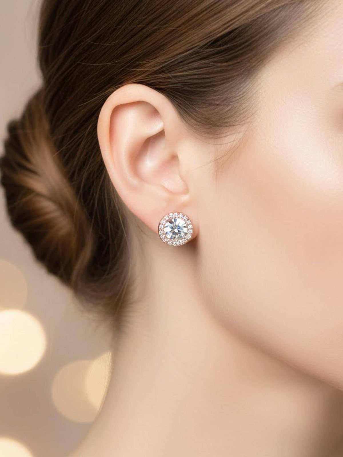925 SILLER Women Eternal Glow Rose Gold Plated Halo Stud Earrings