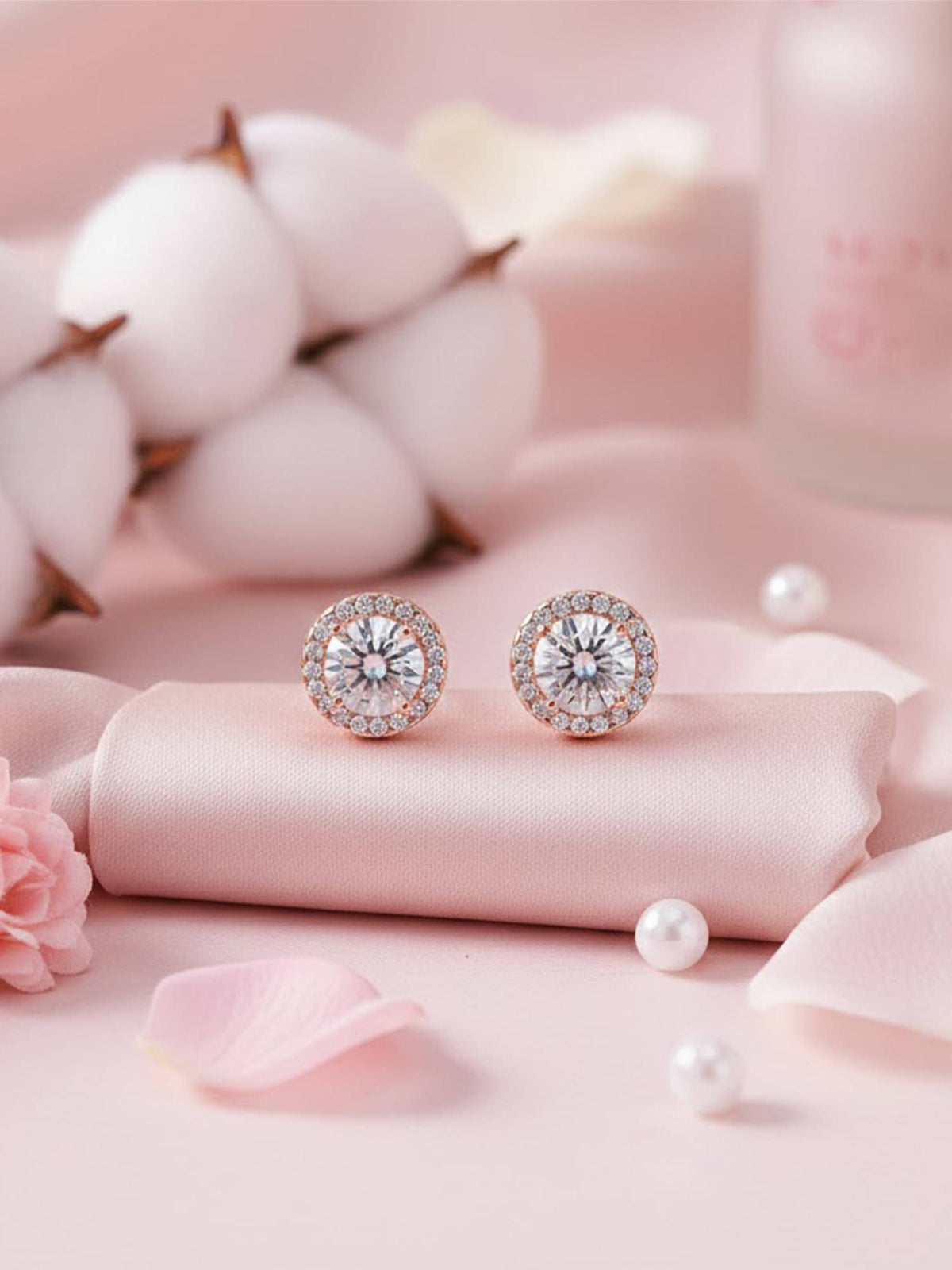 925 SILLER Women Eternal Glow Rose Gold Plated Halo Stud Earrings
