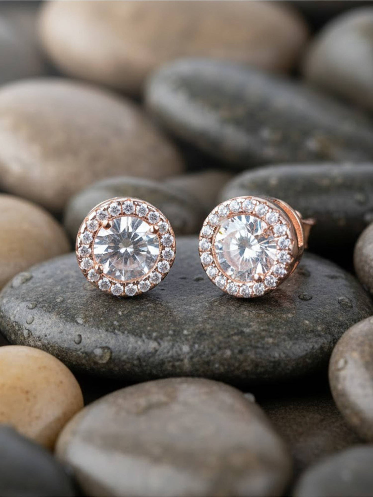 925 SILLER Women Eternal Glow Rose Gold Plated Halo Stud Earrings