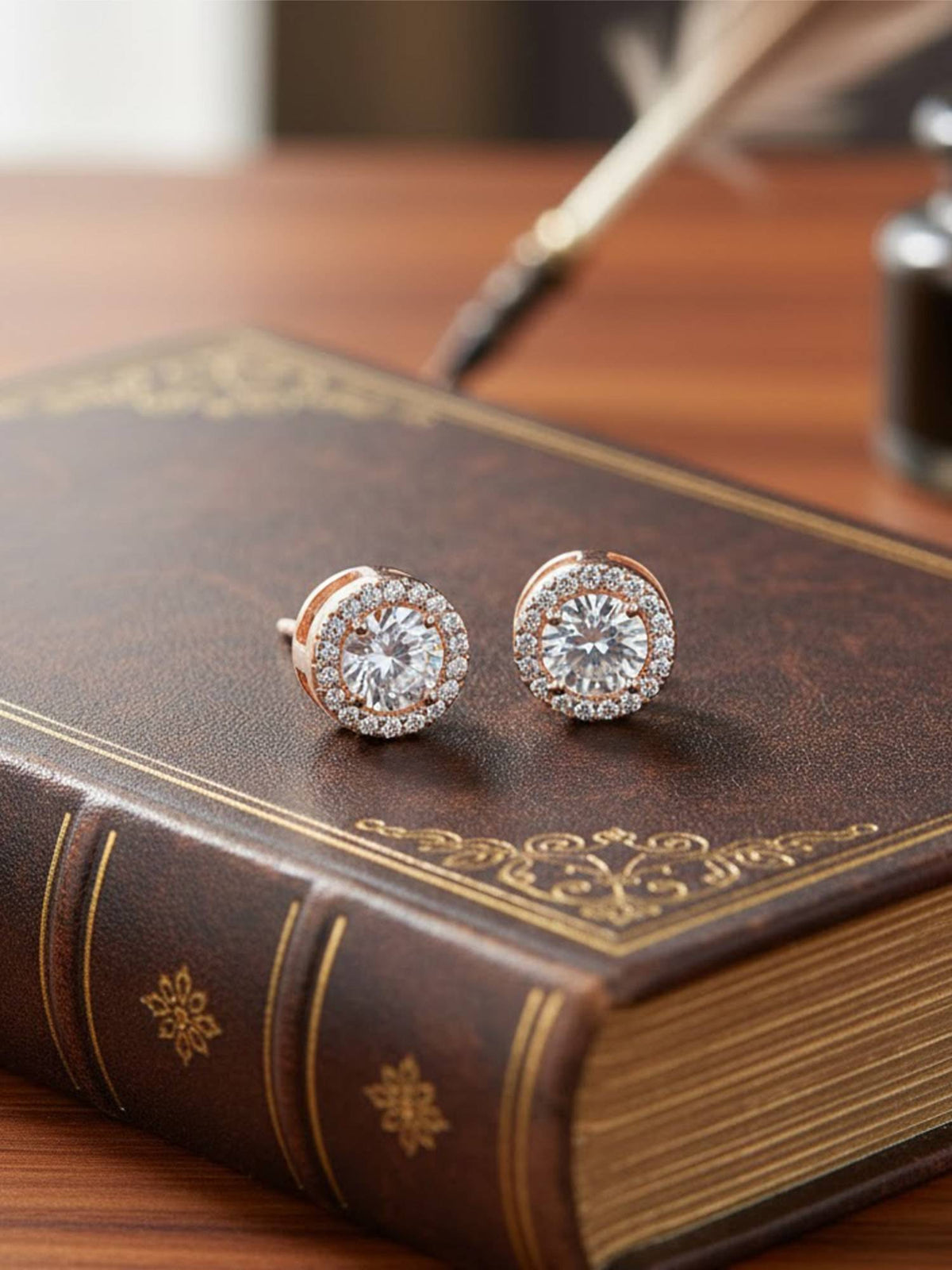 925 SILLER Women Eternal Glow Rose Gold Plated Halo Stud Earrings