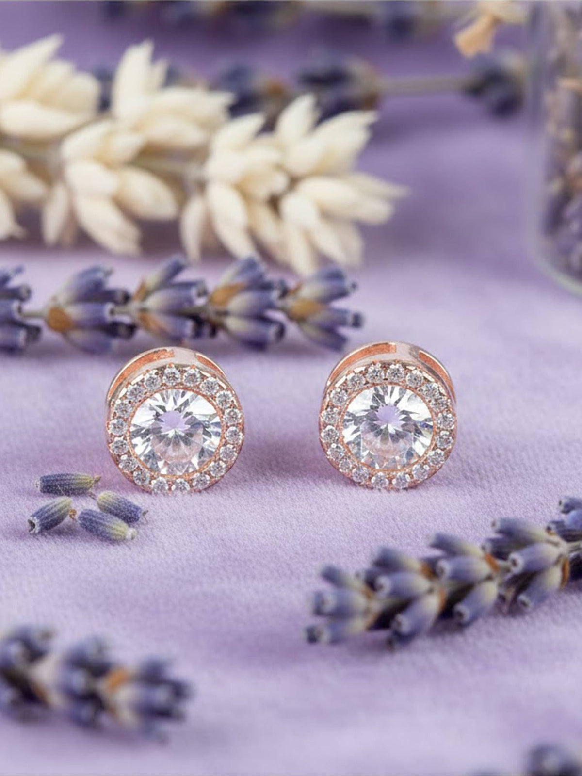 925 SILLER Women Eternal Glow Rose Gold Plated Halo Stud Earrings