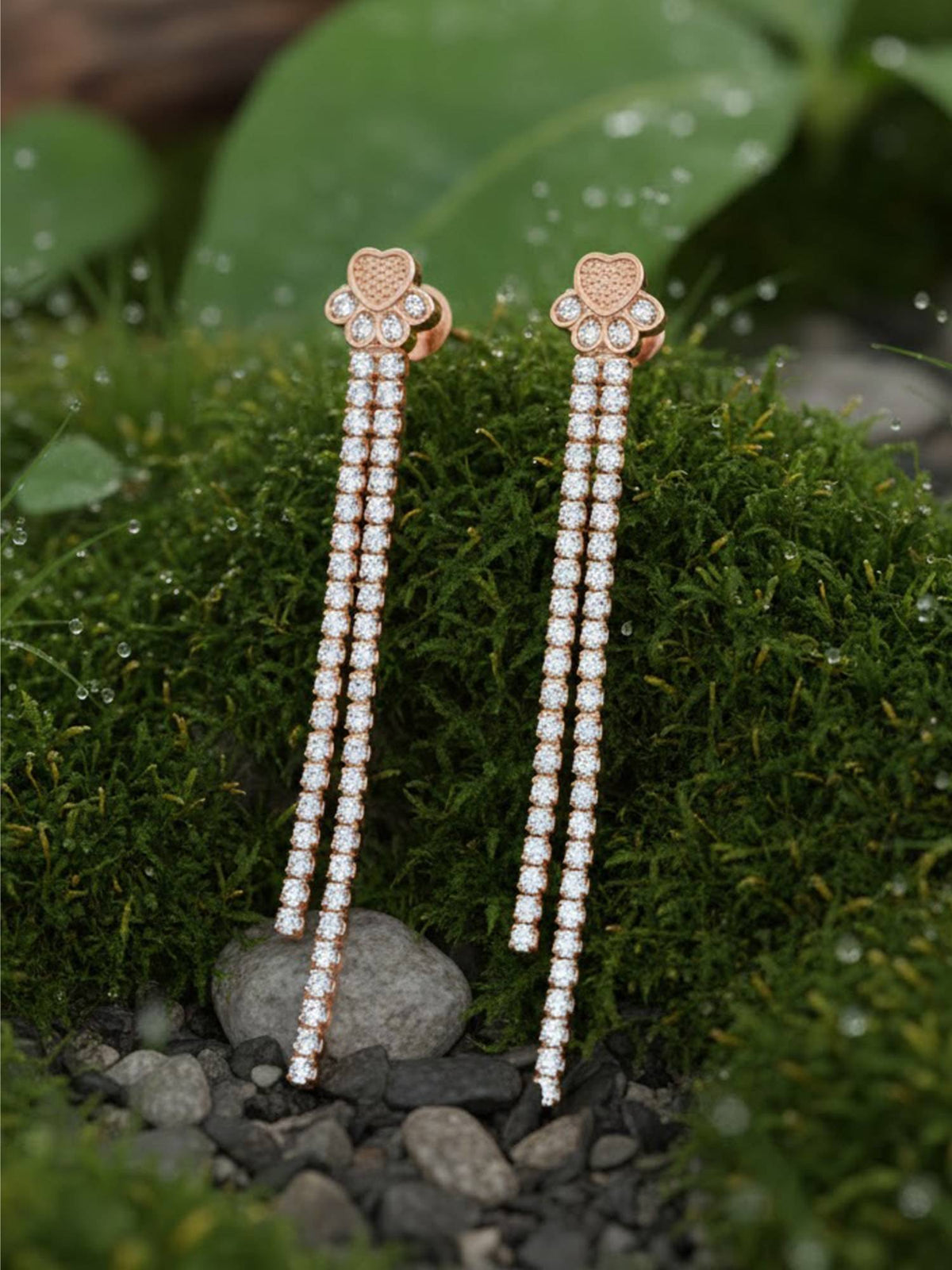 925 SILLER Women Paw Print Shimmer Drop Earrings