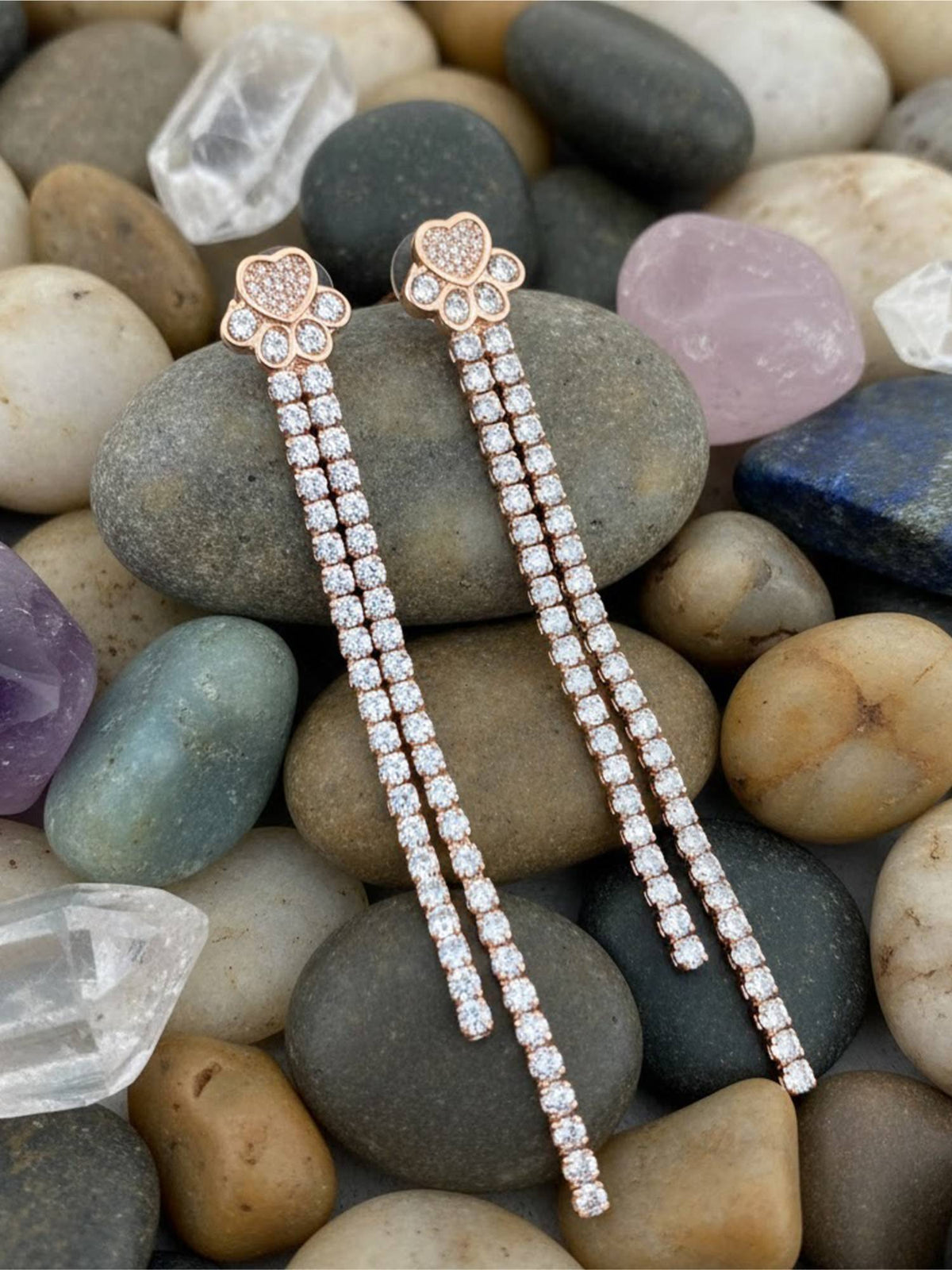 925 SILLER Women Paw Print Shimmer Drop Earrings