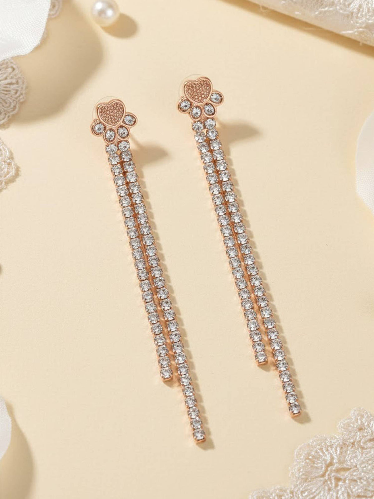 925 SILLER Women Paw Print Shimmer Drop Earrings