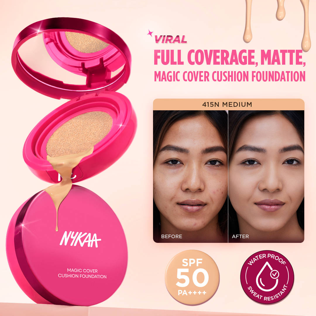Nykaa Cosmetics Magic Cover Full Coverage Matte Cushion Foundation with SPF 50 PA++++