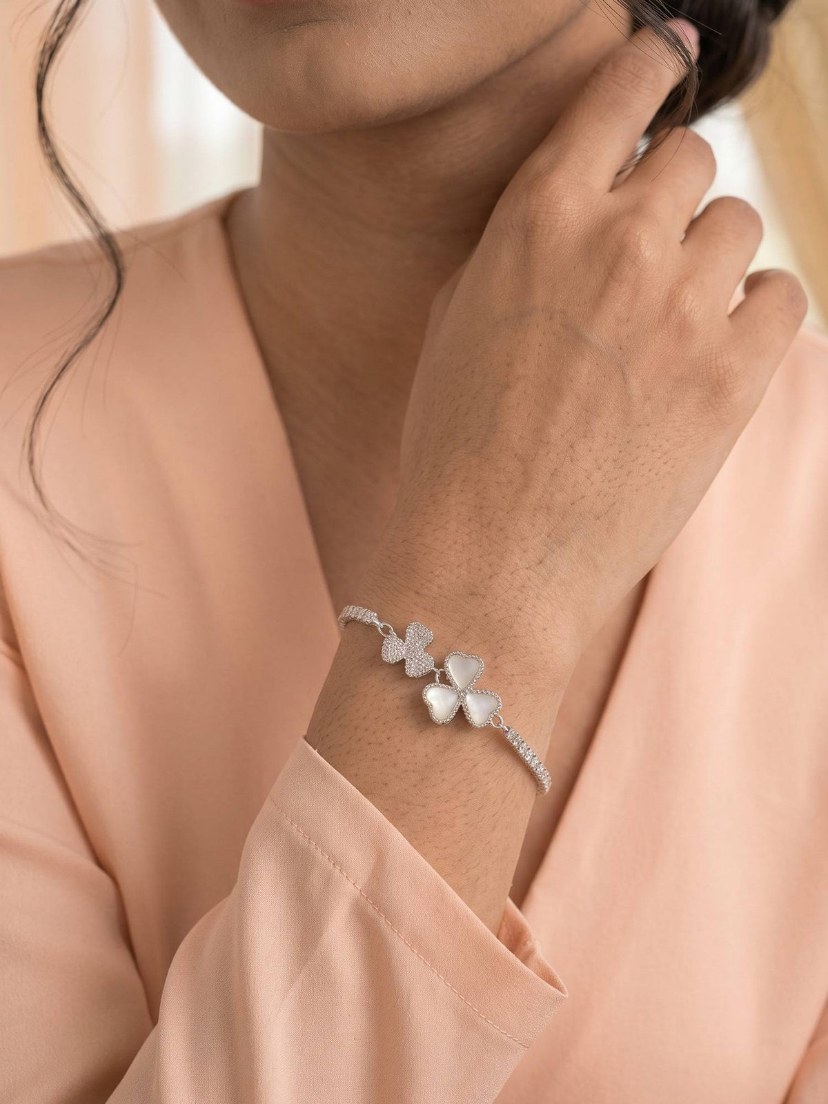 925 SILLER Women White Stones Rhodium Plated Bracelet