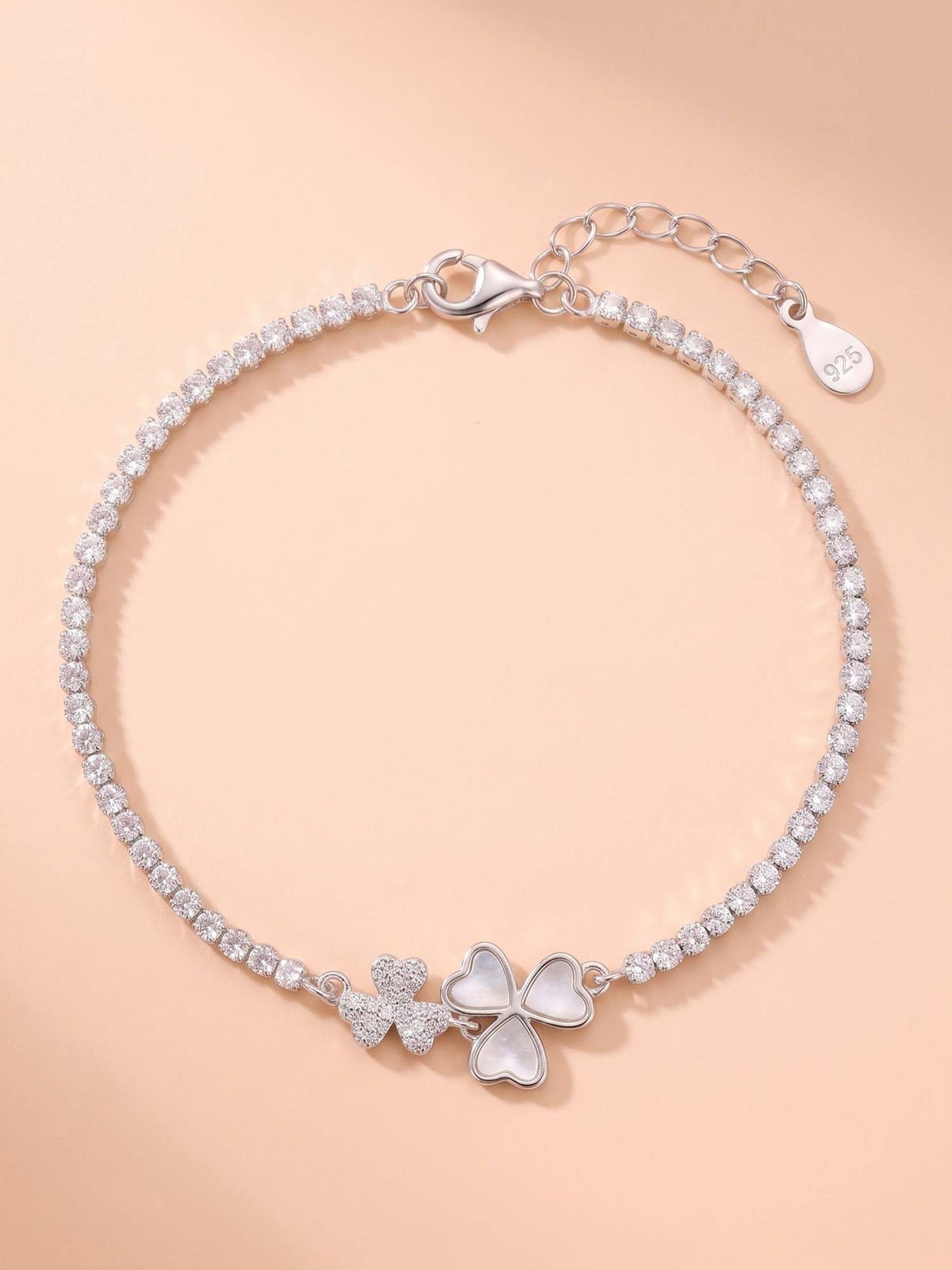 925 SILLER Women White Stones Rhodium Plated Bracelet