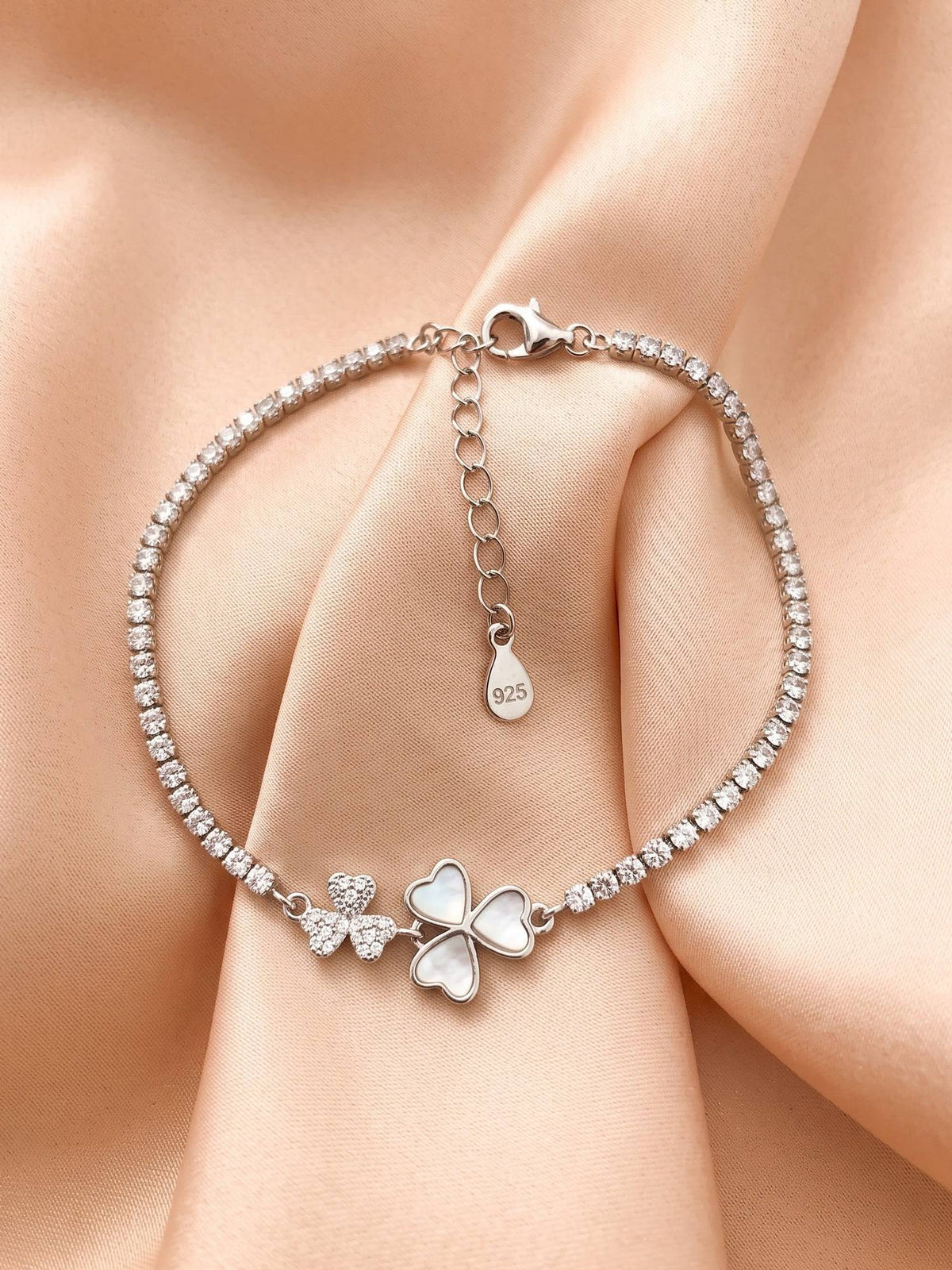 925 SILLER Women White Stones Rhodium Plated Bracelet