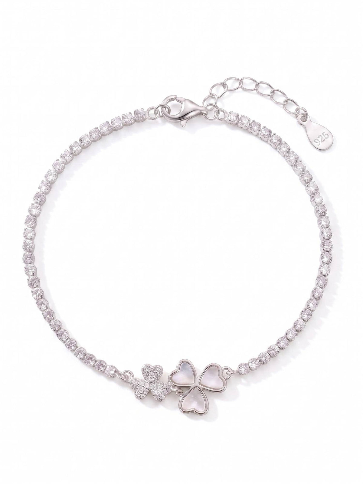 925 SILLER Women White Stones Rhodium Plated Bracelet