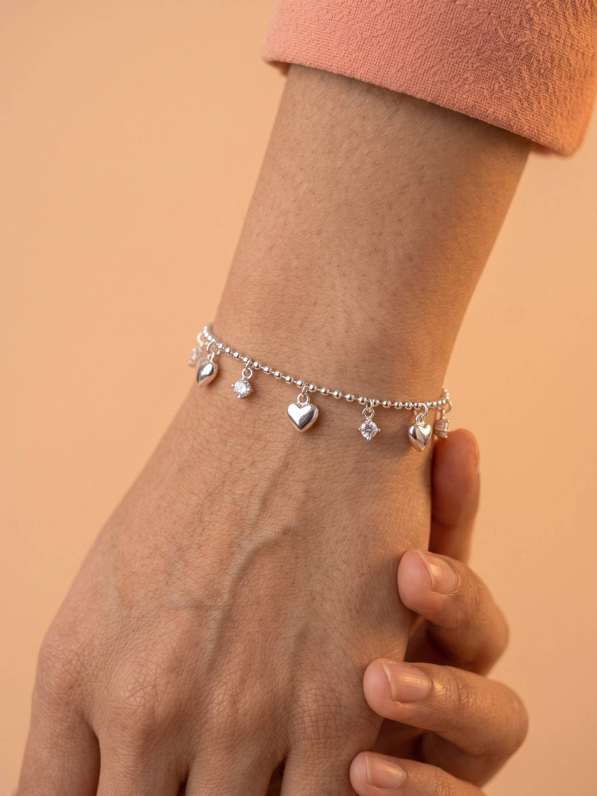 925 SILLER Women White Stones Rhodium Plated Bracelet