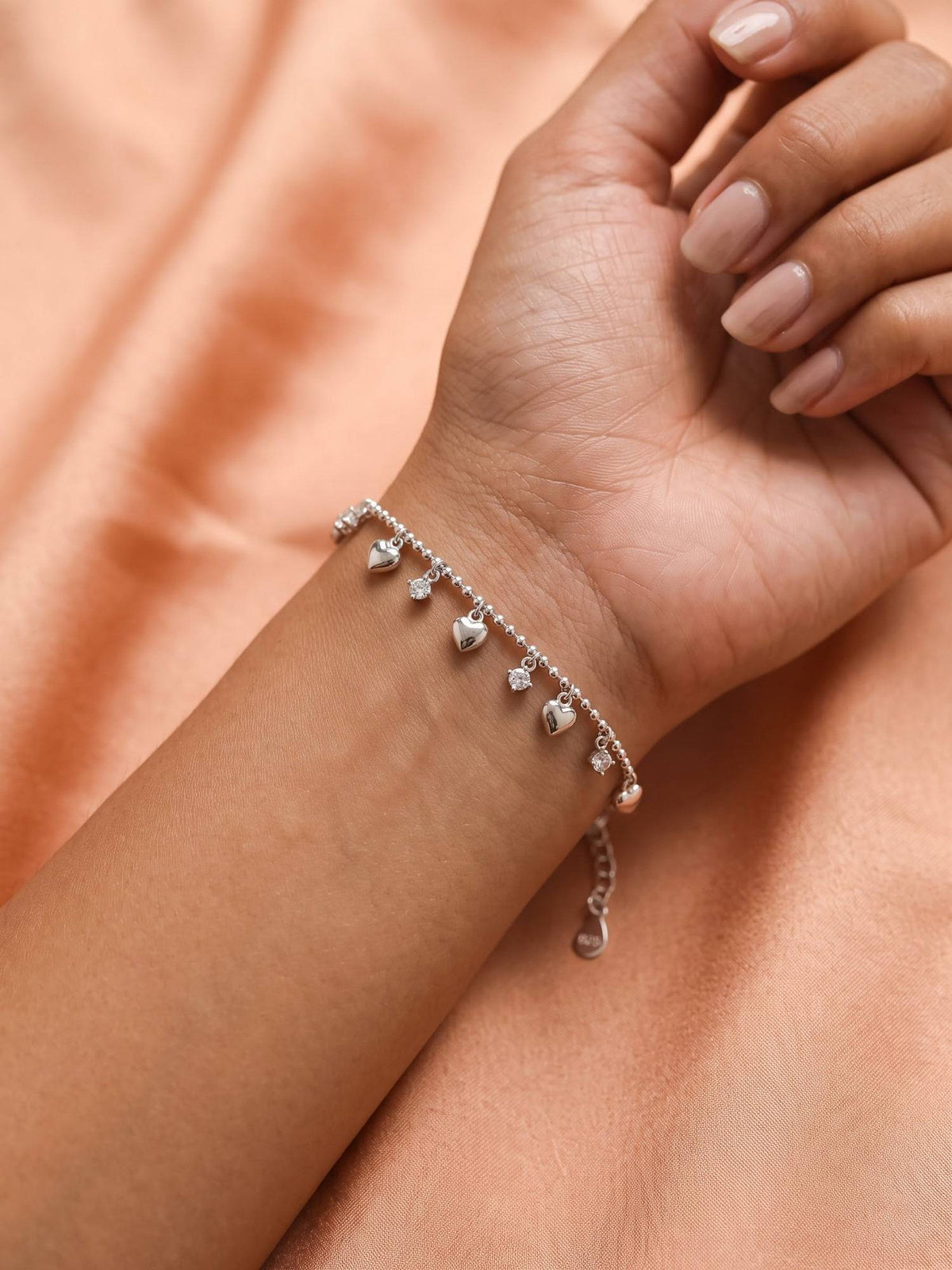 925 SILLER Women White Stones Rhodium Plated Bracelet