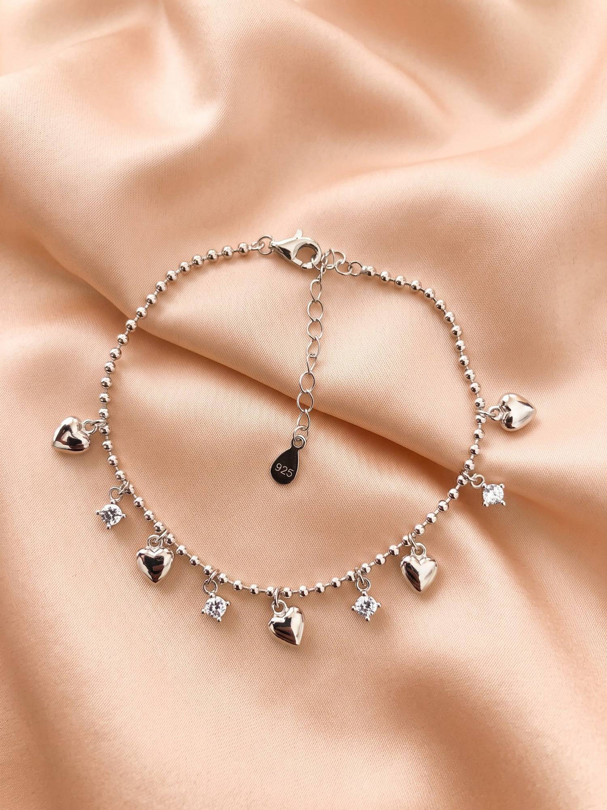 925 SILLER Women White Stones Rhodium Plated Bracelet