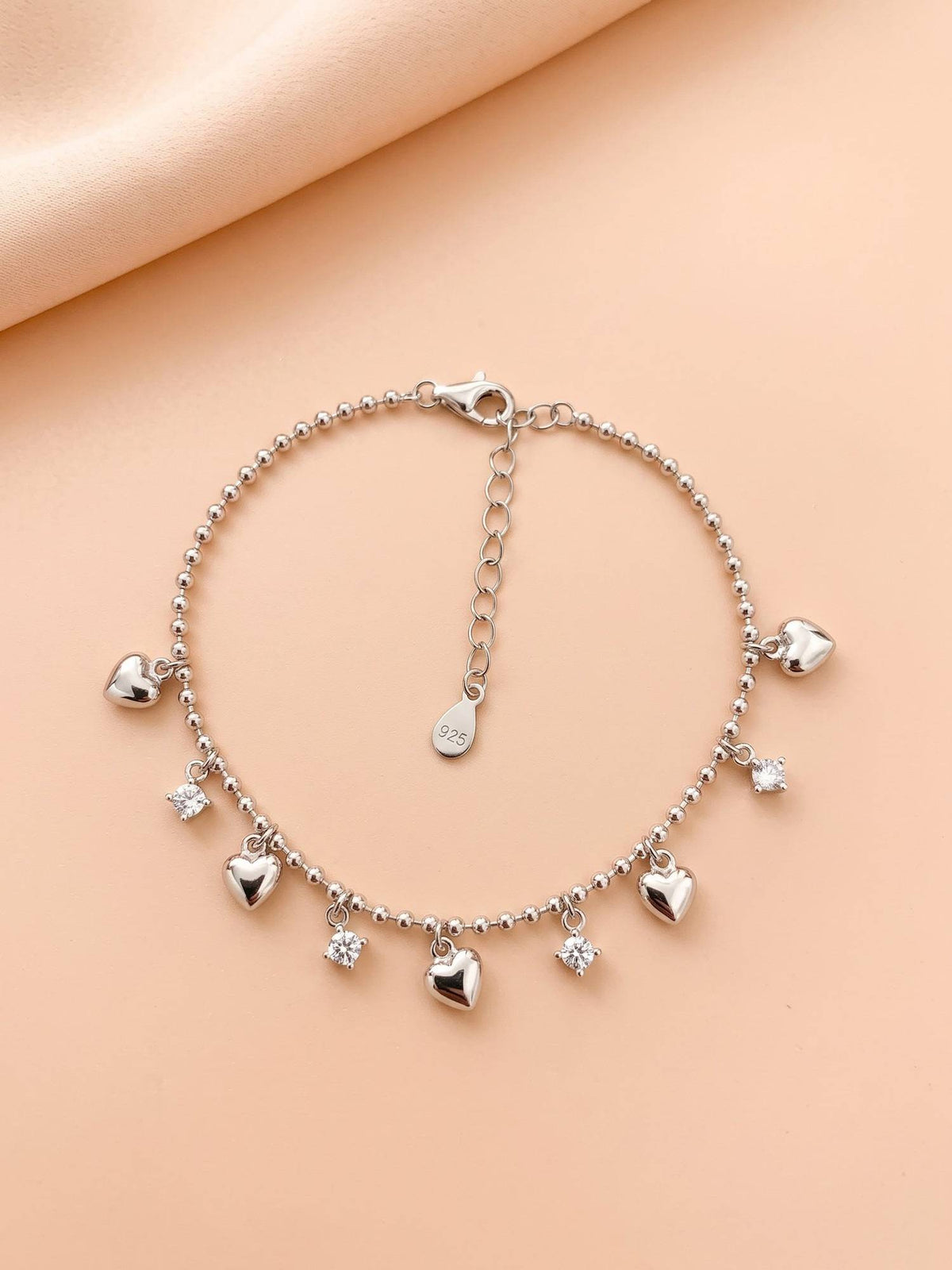925 SILLER Women White Stones Rhodium Plated Bracelet
