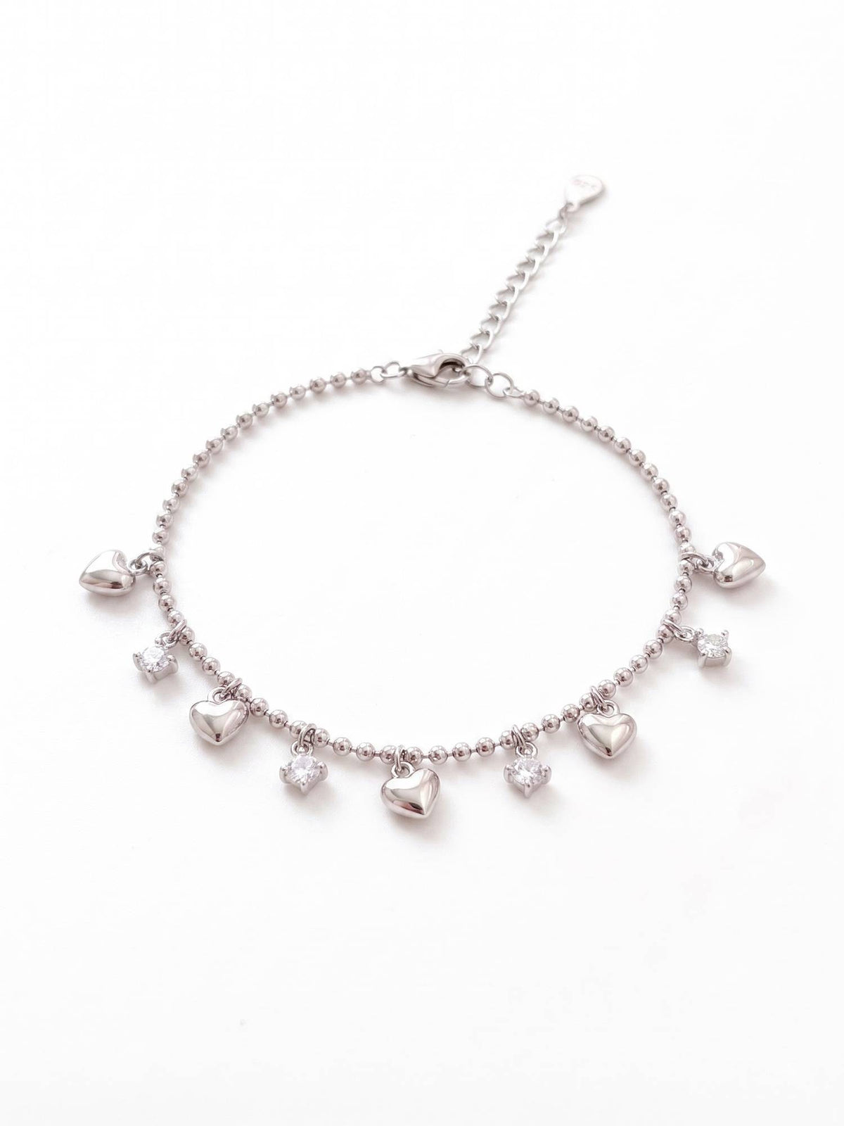925 SILLER Women White Stones Rhodium Plated Bracelet