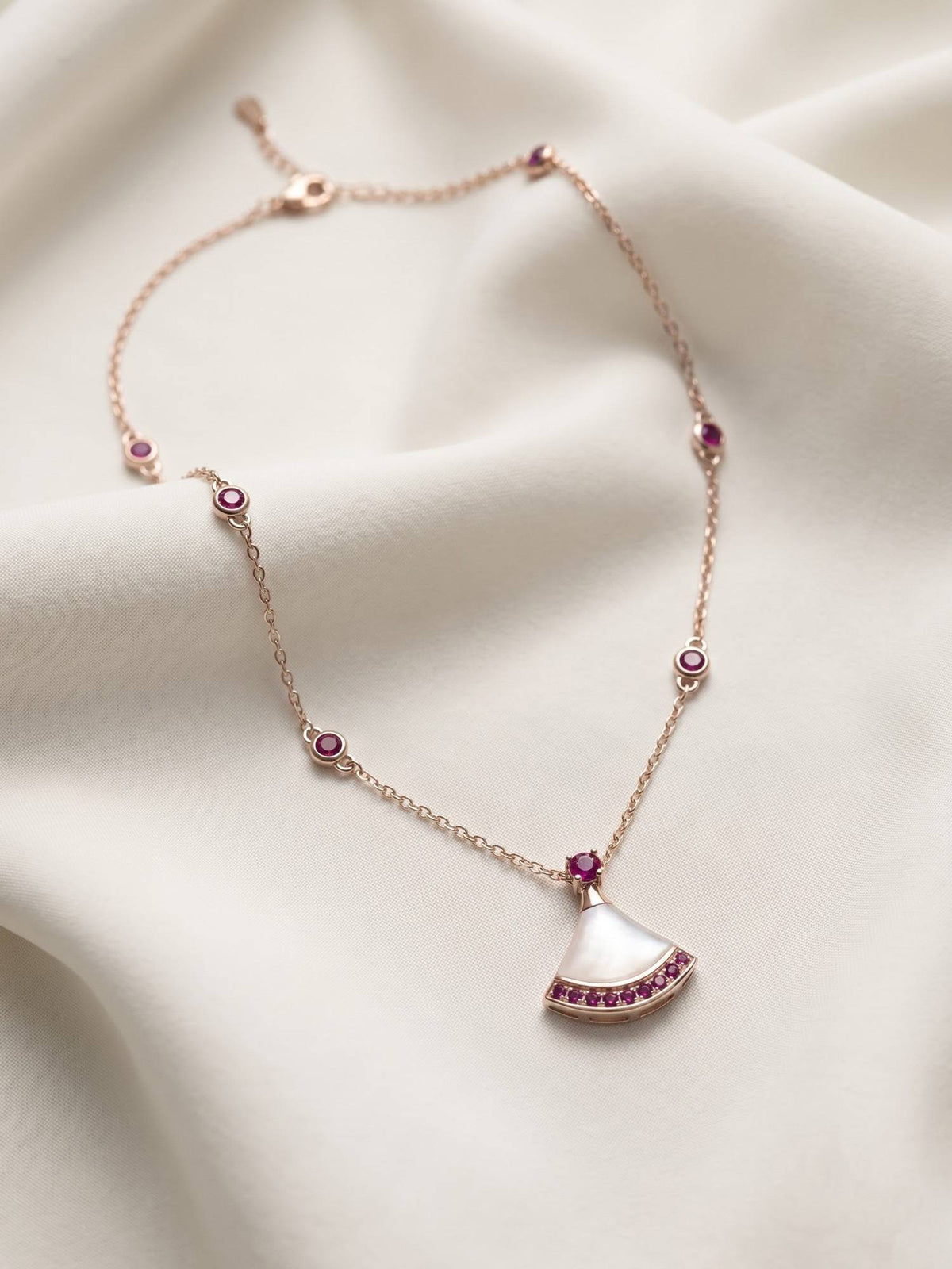 925 SILLER Women Pink Stones Rhodium Plated Necklaces