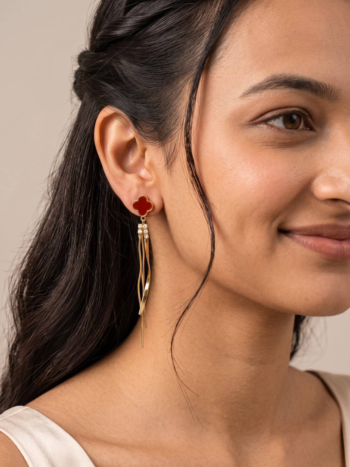 925 SILLER Women White Stones Rhodium Plated Earrings