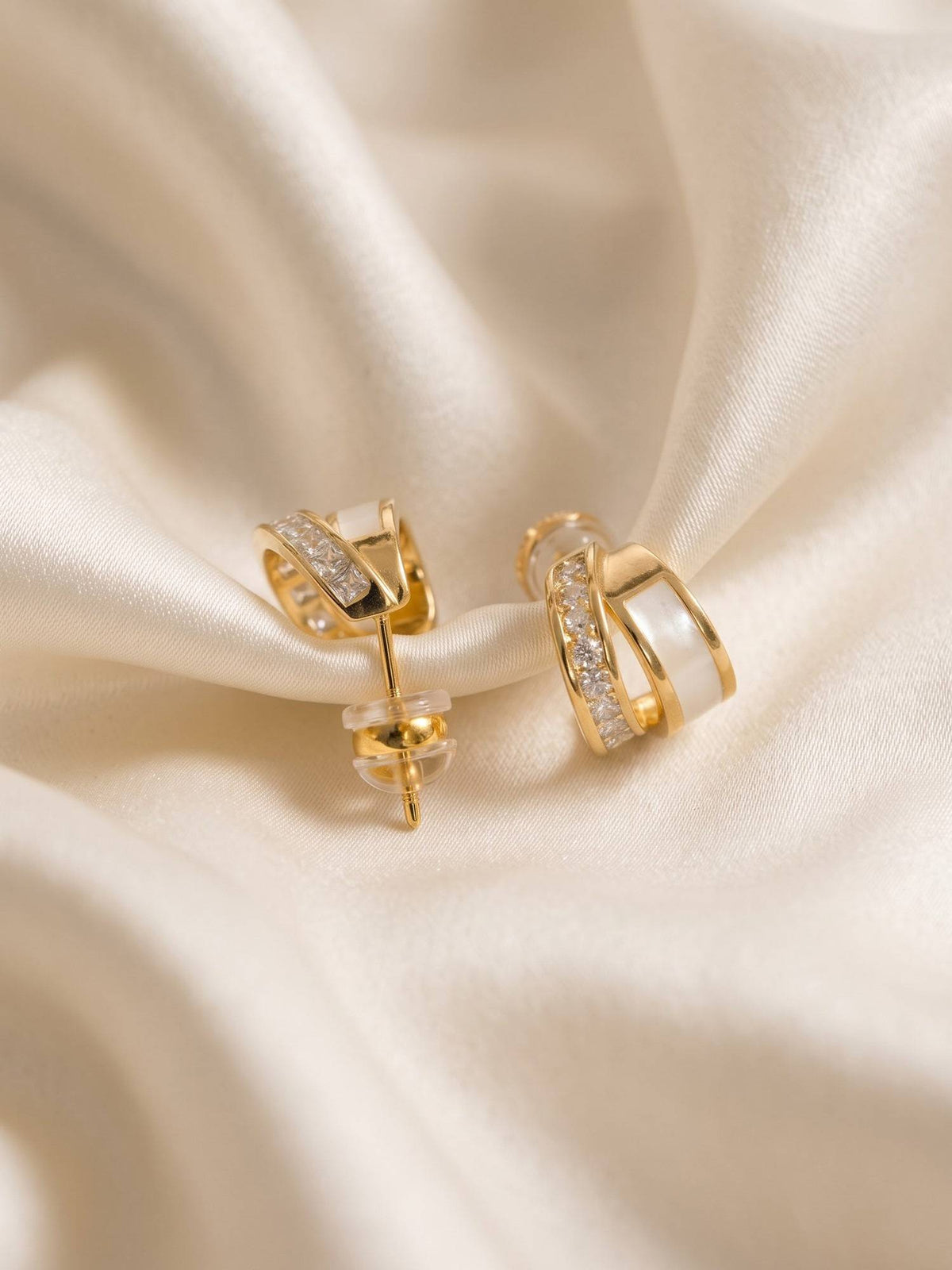 925 SILLER Women White Stones Rhodium Plated Earrings