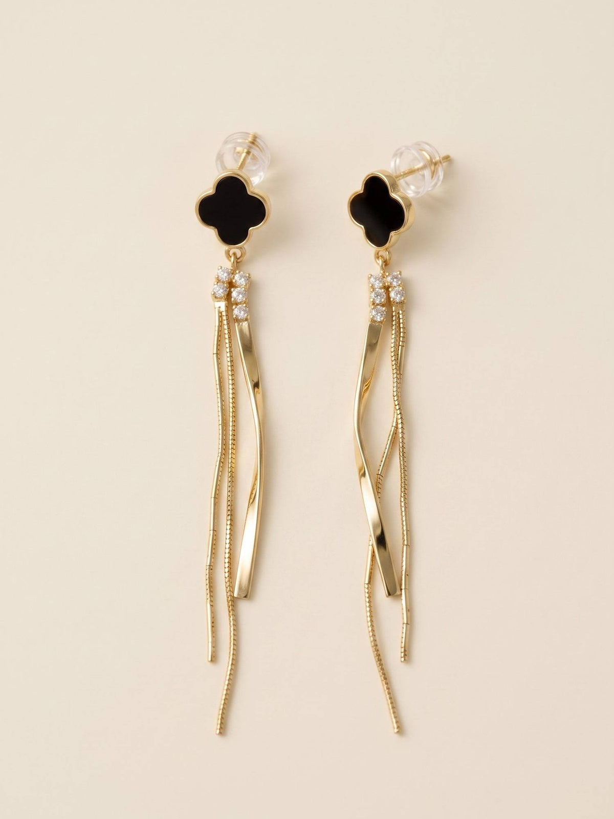 925 SILLER Women Black Stones Rhodium Plated Earrings