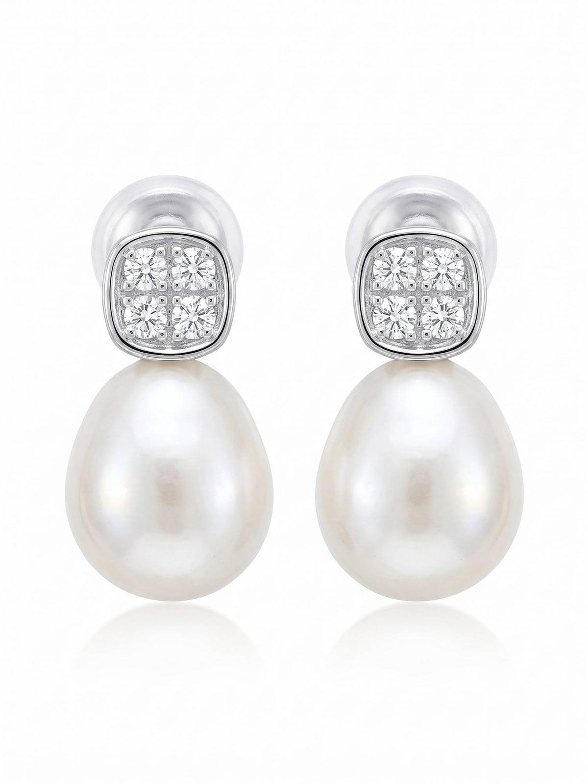 925 SILLER Women White Pearl Rhodium Plated Earrings