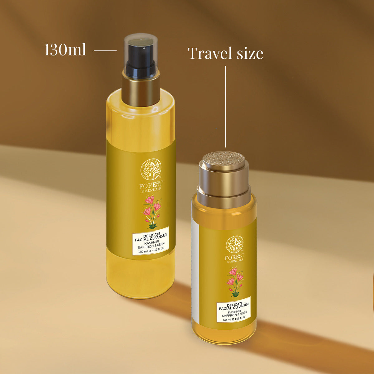 Forest Essentials Delicate Facial Cleanser Kashmiri Saffron and Neem 130 ml and travel size