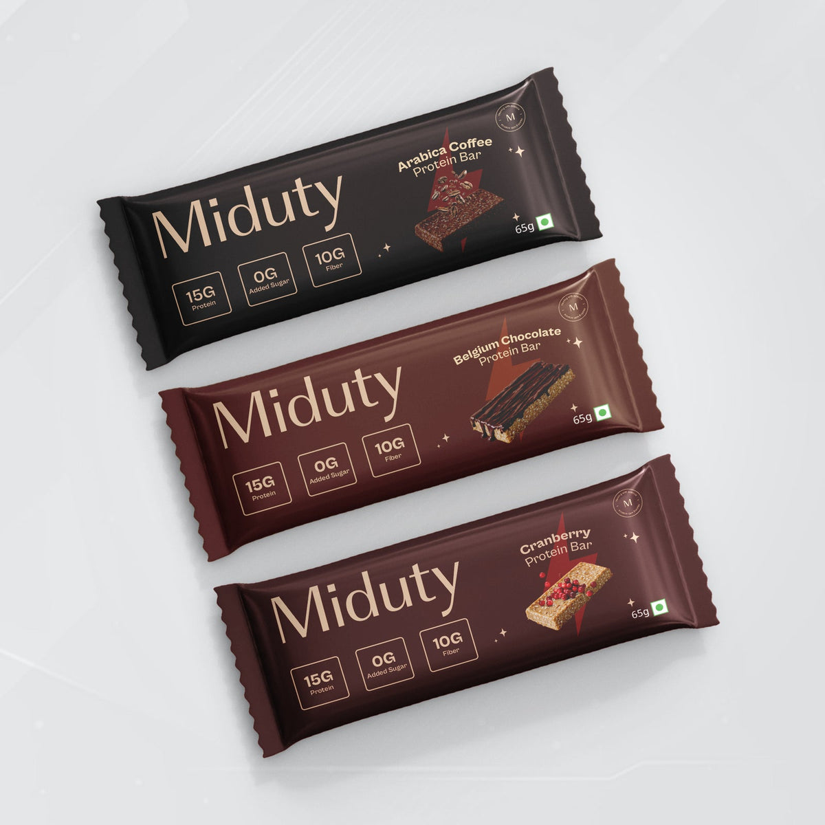Miduty Protein Bars - Pack of 3 Cranberry 1, Coffee 1, Chocolate 1