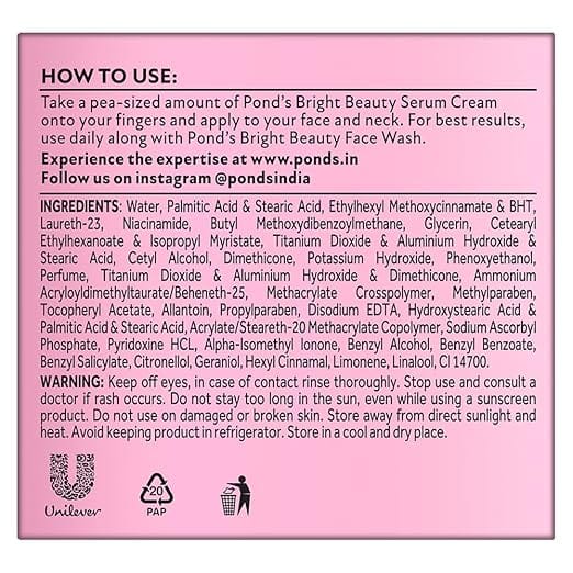 Pond's - Bright Beauty Niacinamide 98% Pure Vitamin B3 Anit Spot Formula Serum Cream Spf 15 PA++ (50g)
