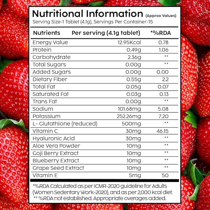 Plix - Glowy Skin Bubbly Effervescent 500mg L-Glutathione Hyaluronic Acid & Berries [Strawberry Flavour] (15N)