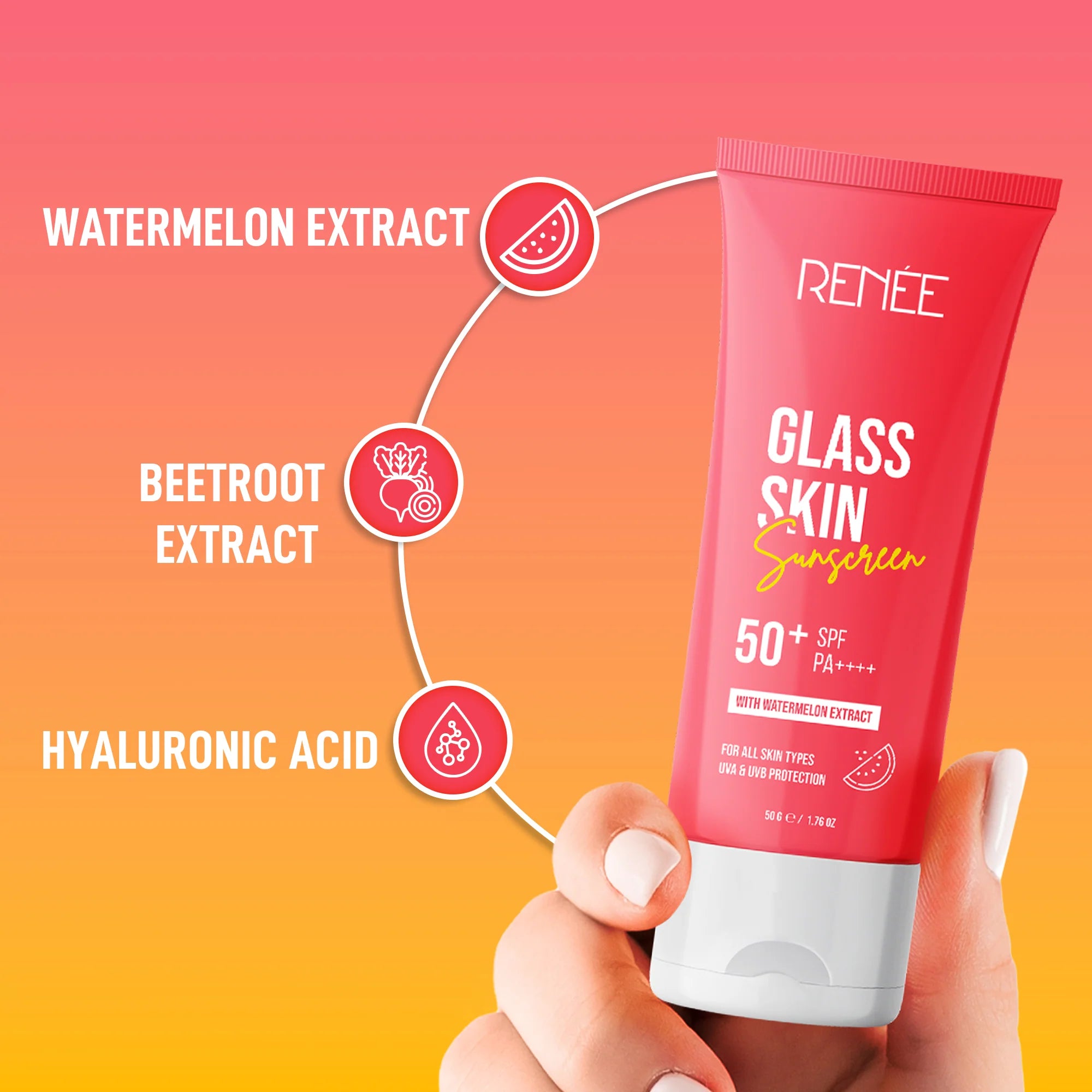 Renee - Glass Skin Sunscreen 50+ SPF With Watermelon Extract (50g)