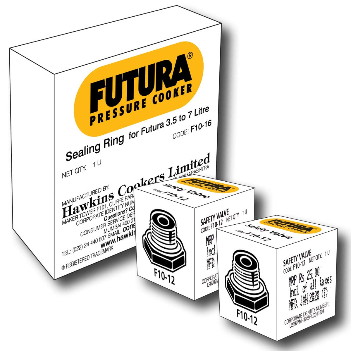 Hawkins Futura gasket and two safety valves for 4L to 7L pressure cookers